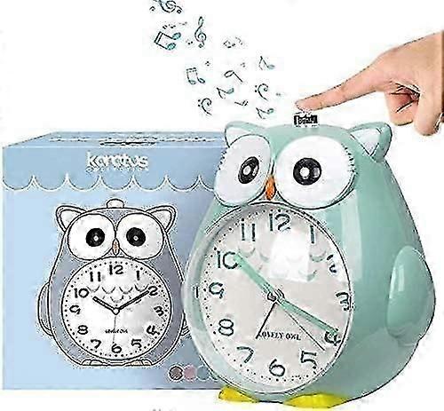 "Icke-tickande uggla barns väckarklocka med nattlampa, snooze-funktion-högt batteridrivet-grönt"