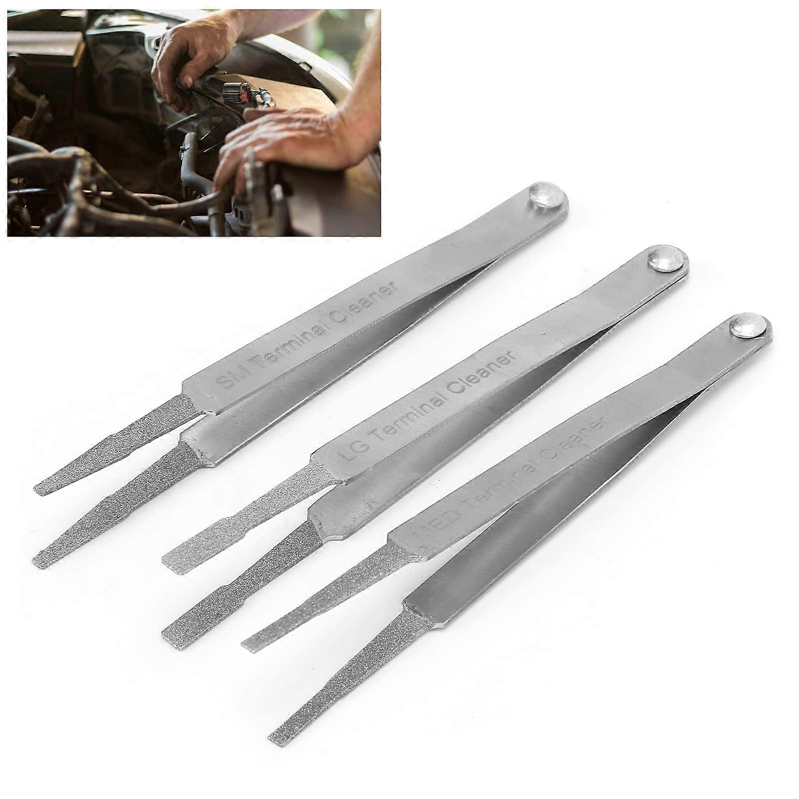 Terminal Cleaner Set, 3PCS Diamond Grip Auto Repair Tool, Durable Metal Construction, Efficient for Battery Terminals