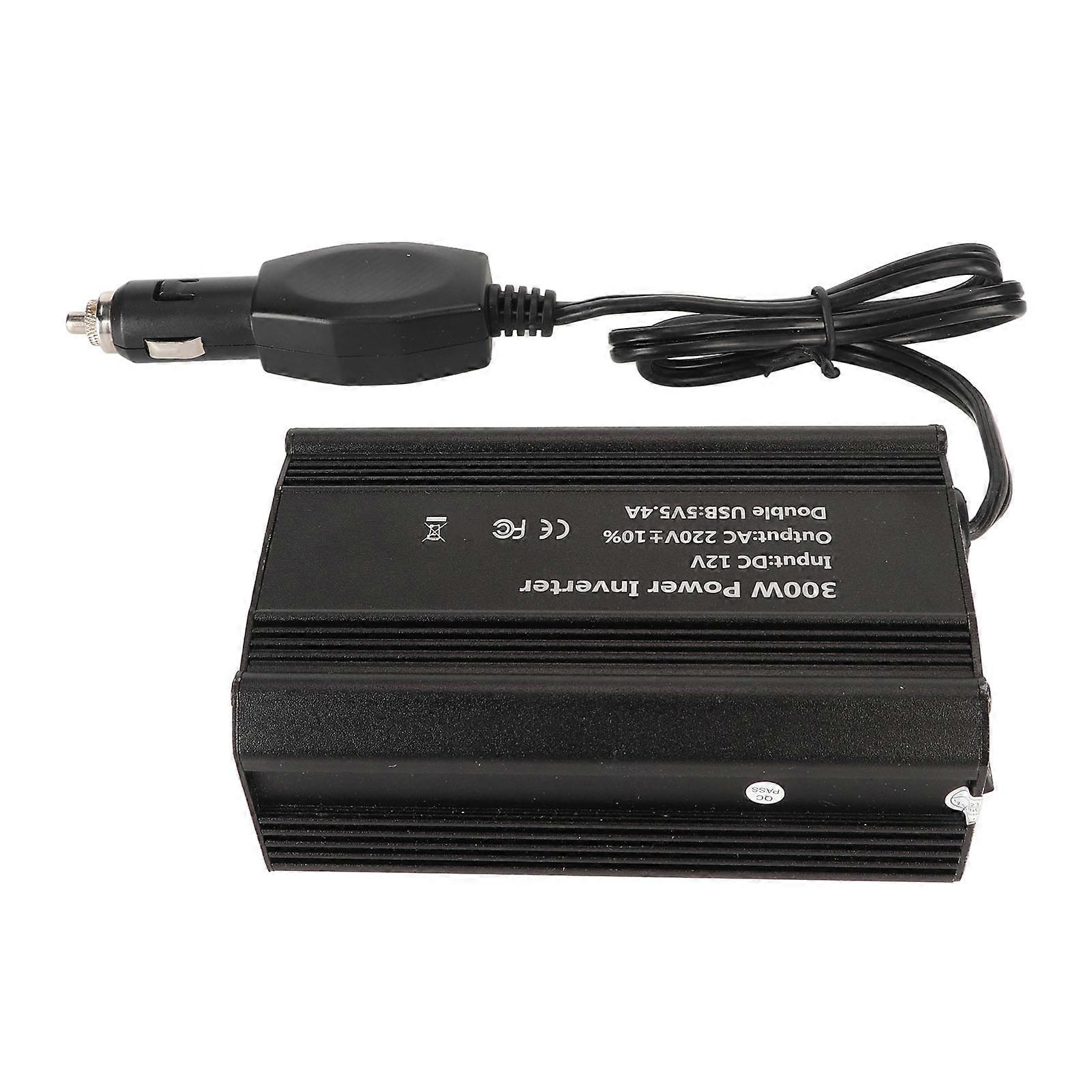 300W Power Inverter DC12V to 220V Portable Car Converter Adapter with 3A 2.4A Dual USB for Plug Outlet