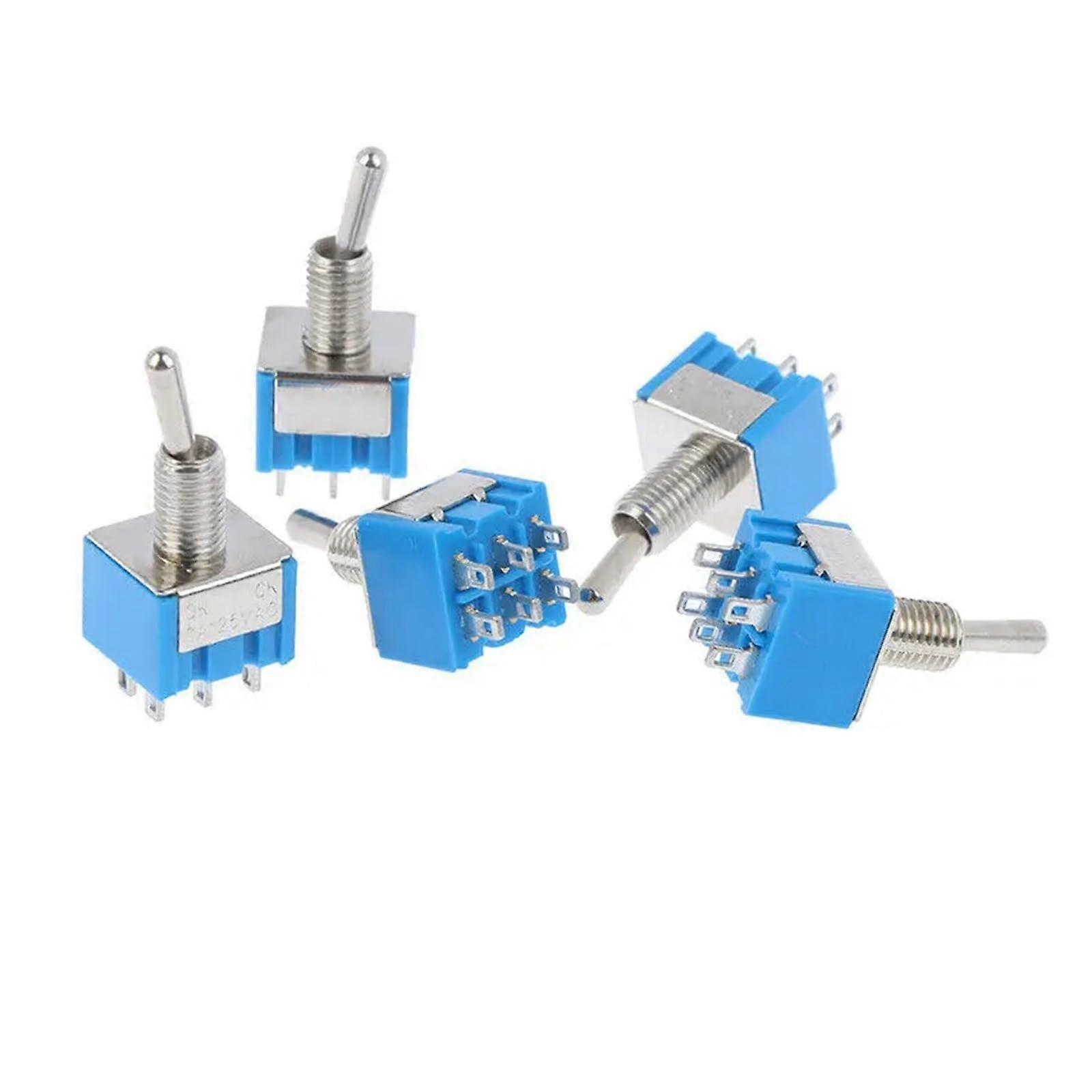 5PCS Miniature Toggle Switch Double Pole Double Throw DPDT (MTS202) ONON 120VAC 6A 1/4 Inch Mounting MTS202