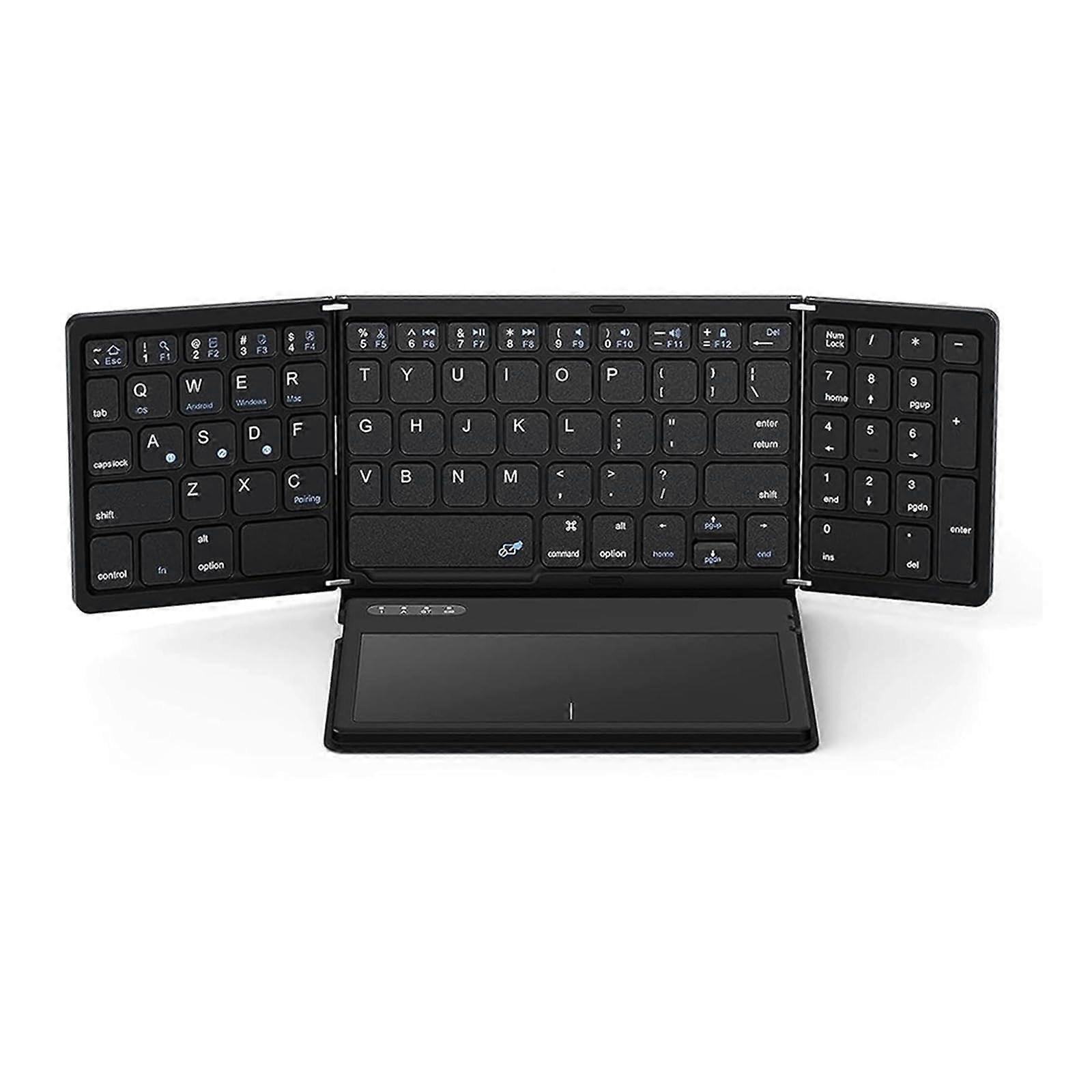 Wireless Keyboard Pocket-Size Folding Keyboard With Large Touchpad, Rechargeable, Multi-System Compatible Windows Mac