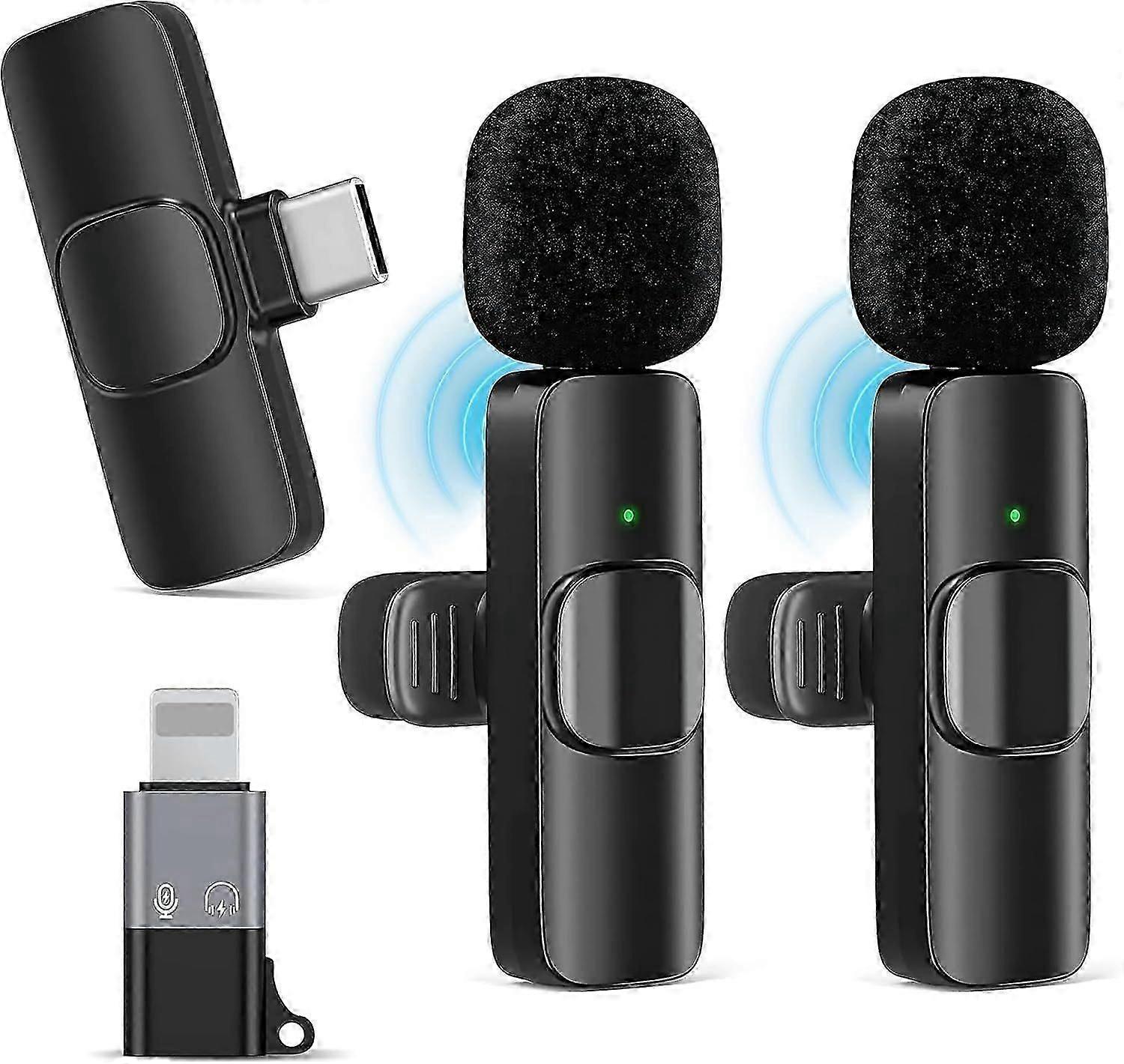 2 Pcs Type C Wireless Lavalier Microphone for iPhone, ipad, iOS, Android - Mini