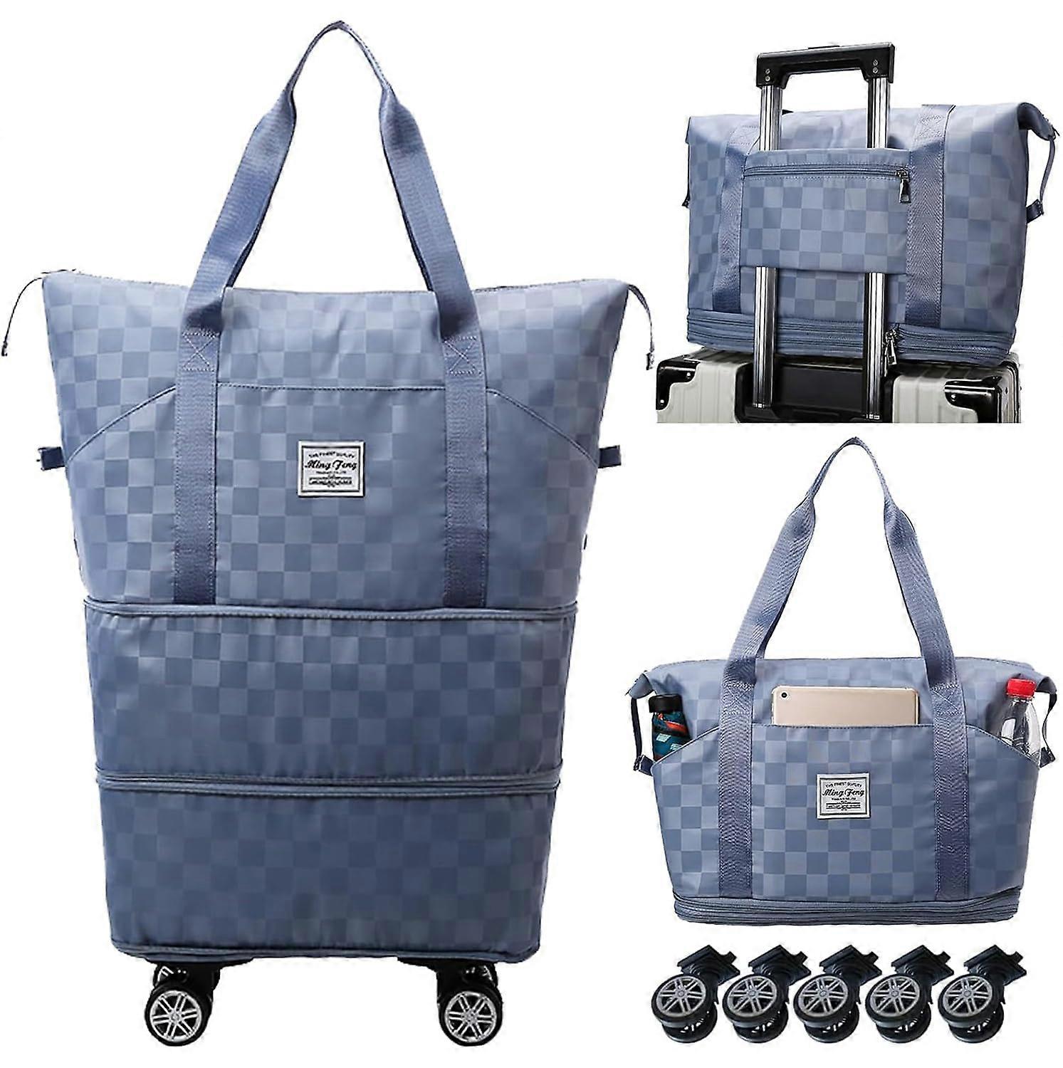 Expandable Foldable Duffel Bag Suitcases,Detachable Wheels,Carry on Luggage (Blue)