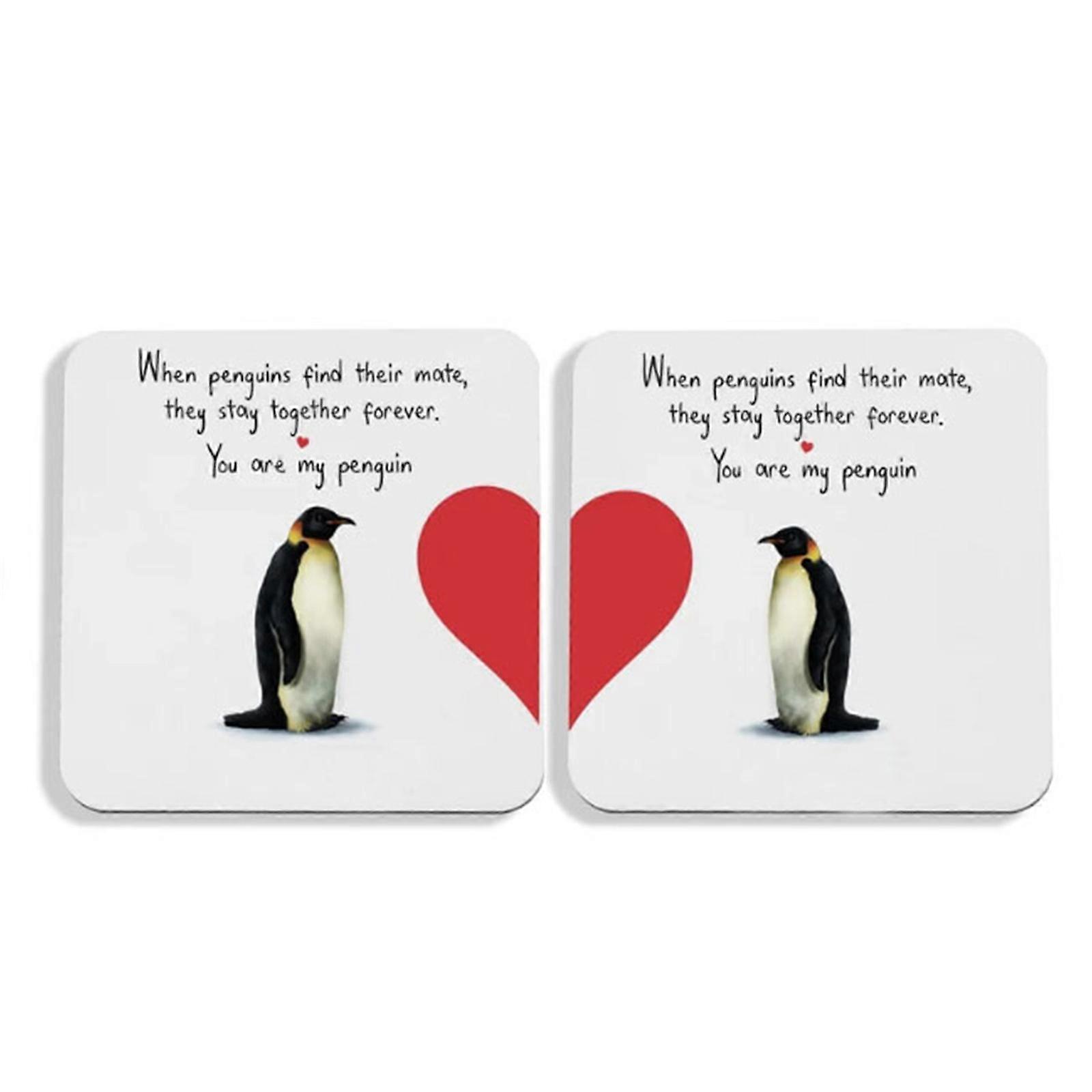 Special Valentine's Day Drink Mat Set Cup Pads Penguins Pattern Exquisite Square Drink Coaster Suitable for Any Occasion