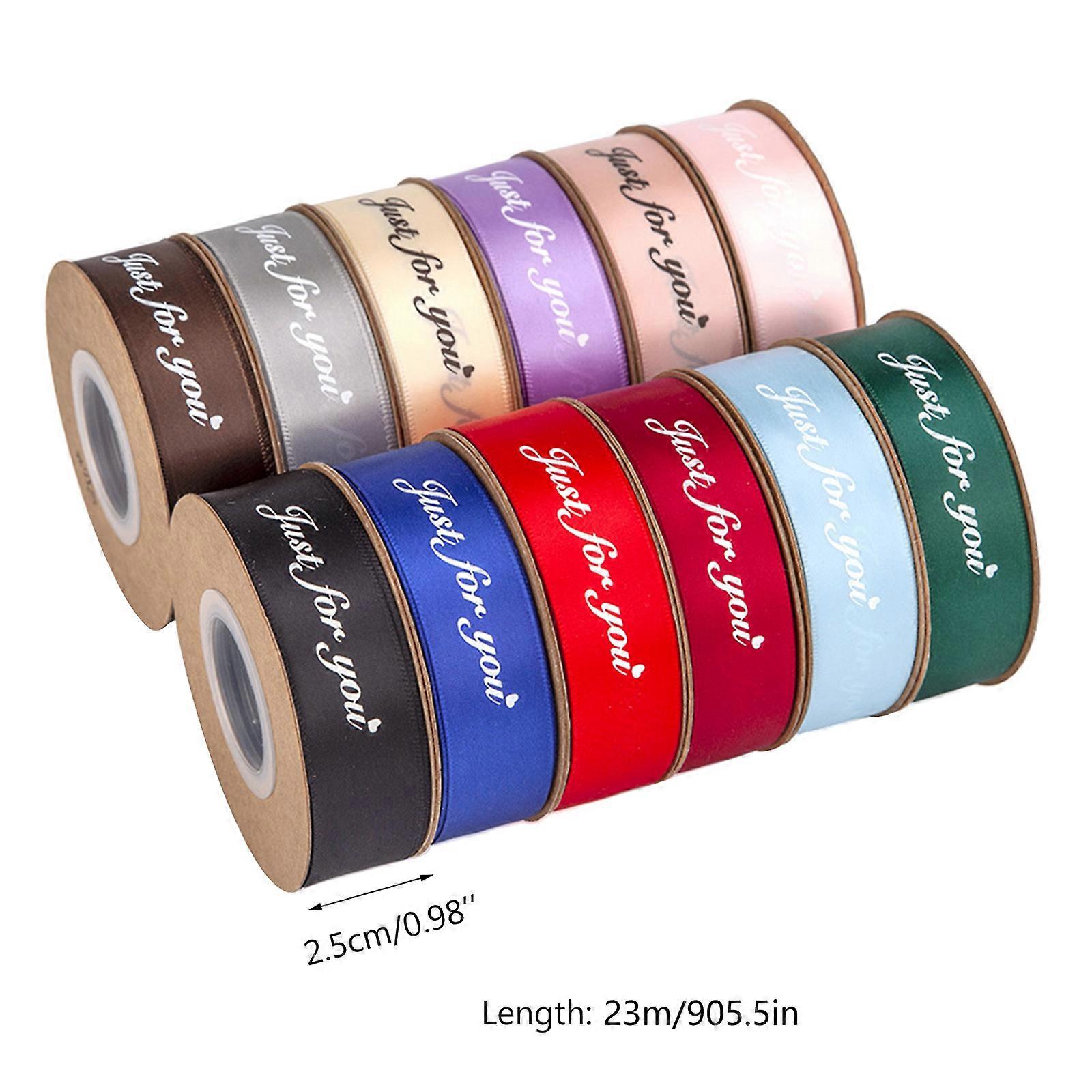 49 Yards Fabric Satin Ribbons Roll 0.98 in Width Christmas Wreath Ribbon Just for You Printing Ribbon DIY Accessories Wine Red