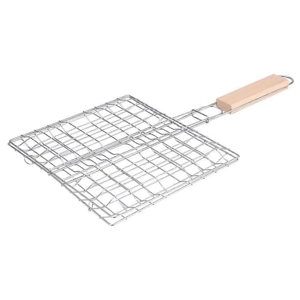 Foldable basket grill rack with wooden handle 21.5 X 19 cm Chromeplated