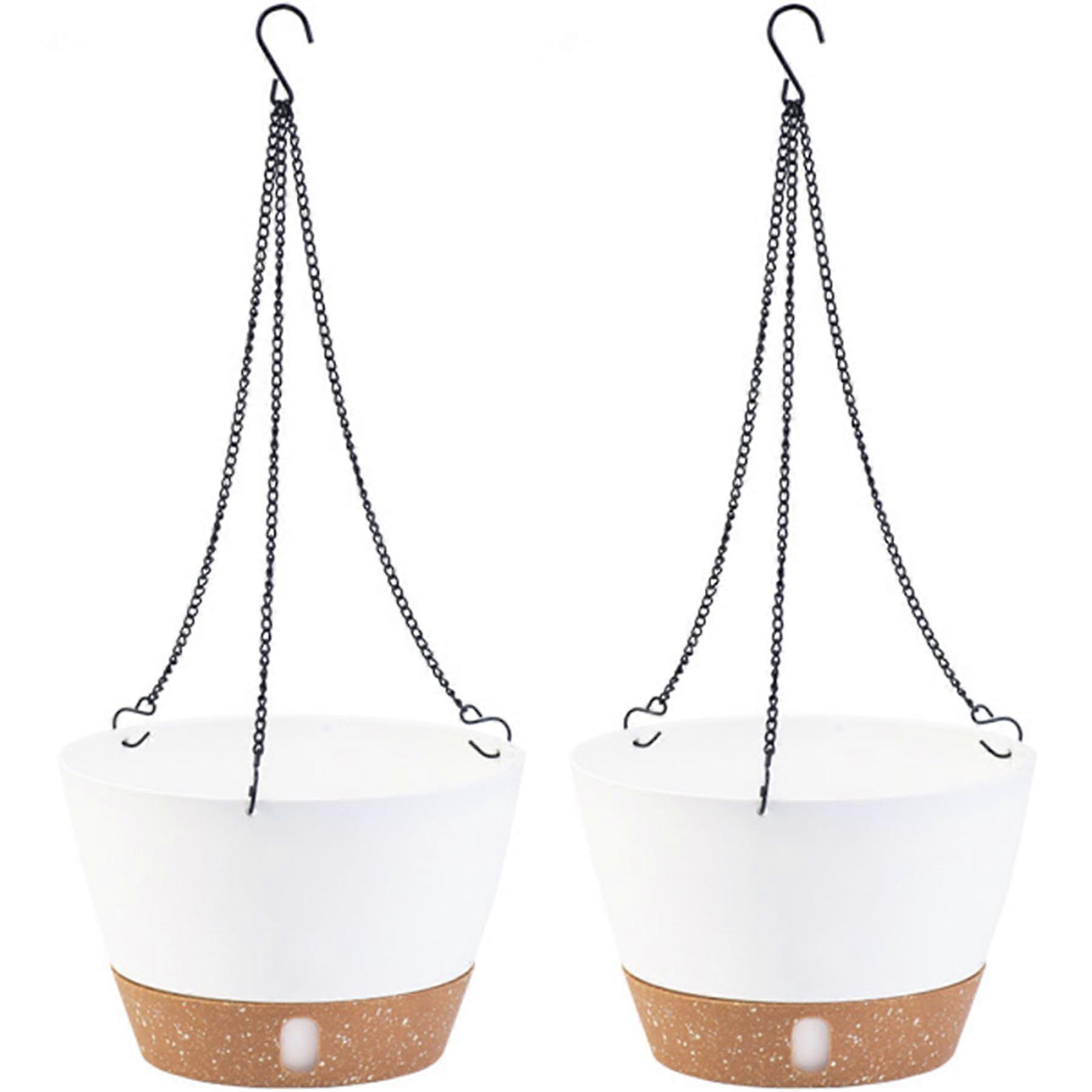 Hanging Plant Pot Set of 2, 8 Inch PP Planter, Visible Water Mirror, Removable Base, White Indoor Use