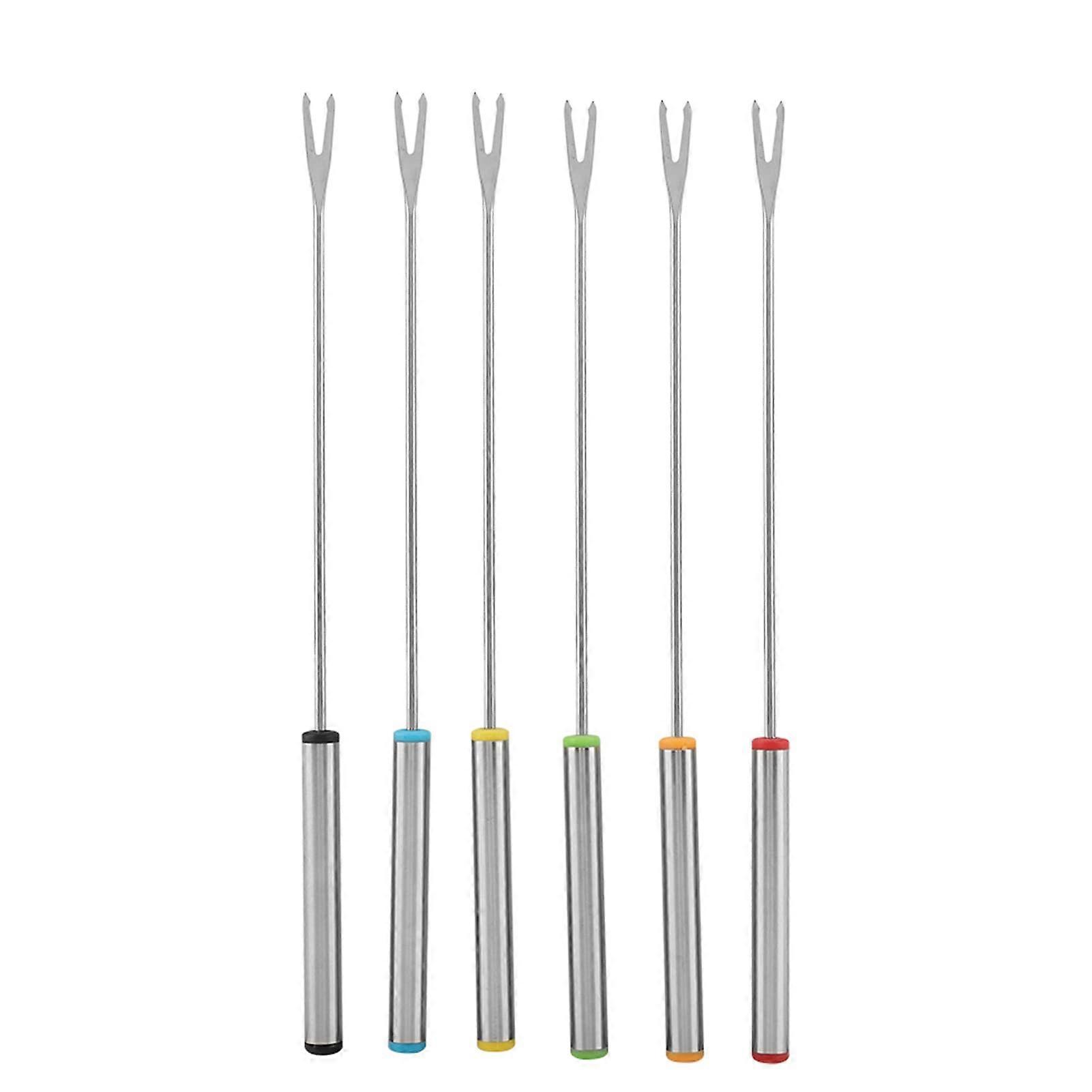 6pcs Garfos de Aço Inoxidável Servidor de Sobremesa Espeto Garfos de Fondue com Alça de Bloqueio de Calor