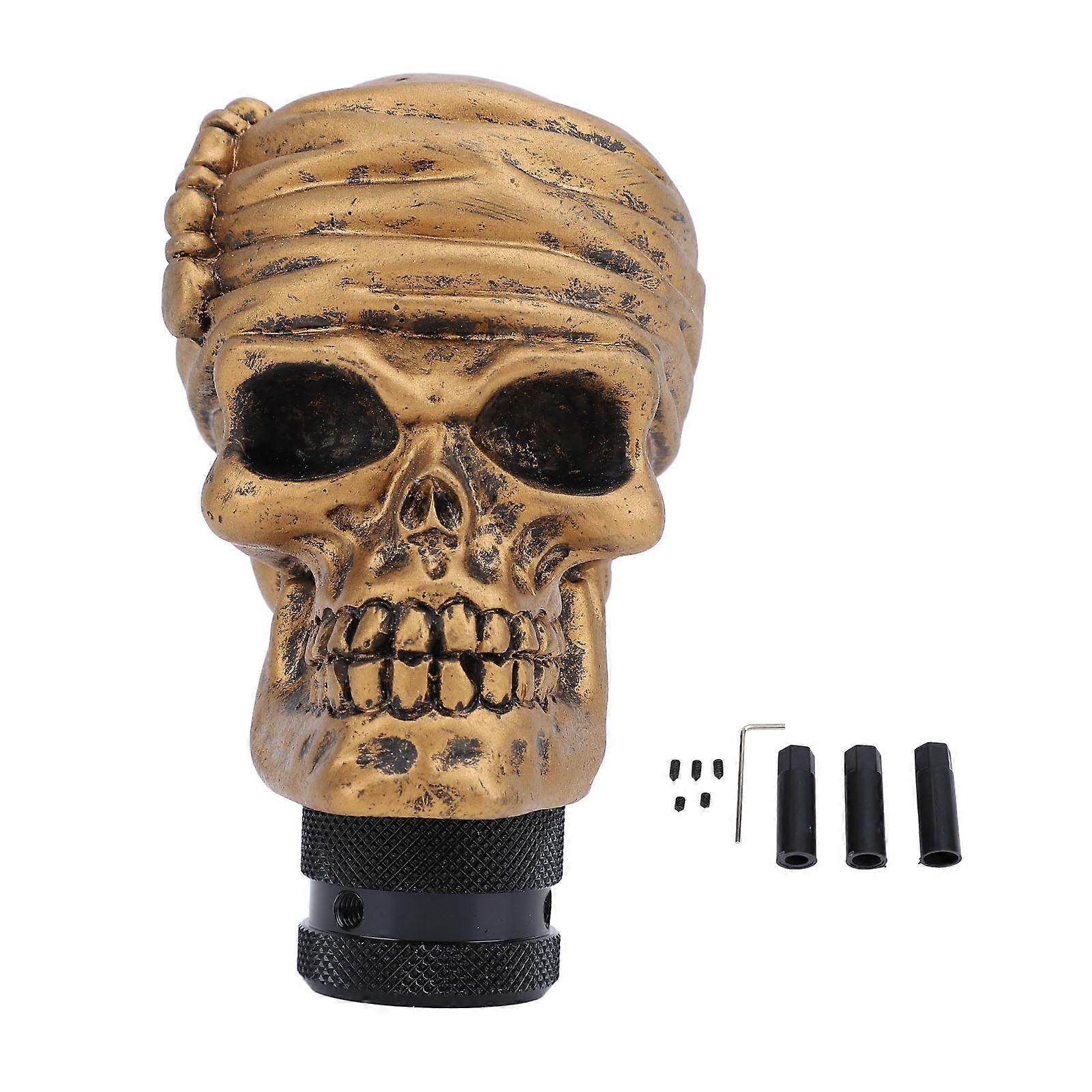 Skull Head Gear Shift Knob with 3 Adapters Resin Cool Looking Shifter Knob for Speeds 4 6 MT AT Bronze