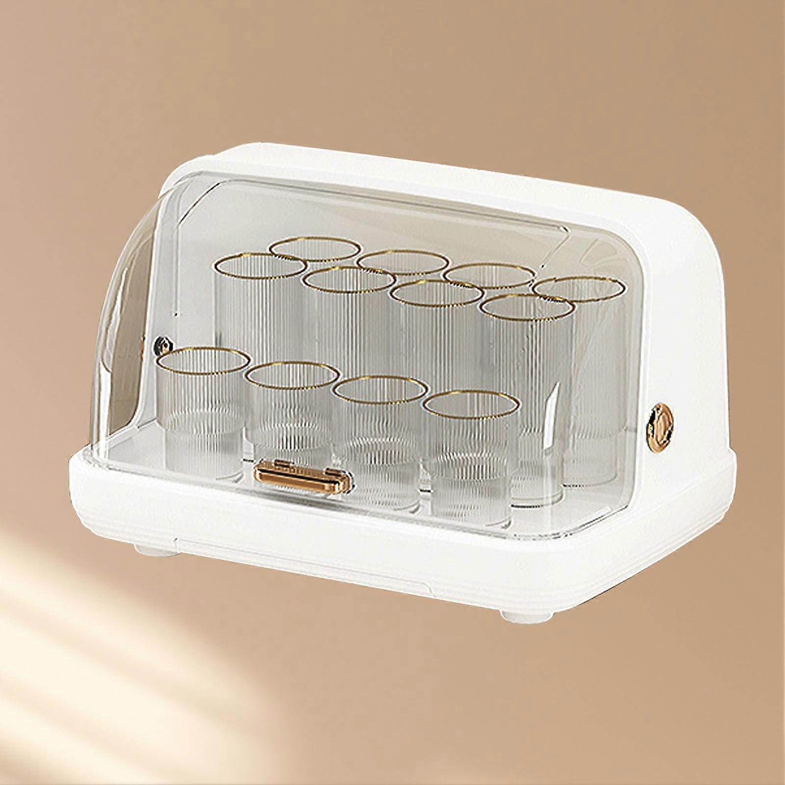 Cups Transparent Storage Box Teacups Drainage Dustproof Rack Desktop Cups Storage Box Large White 38.5x27x25cm 