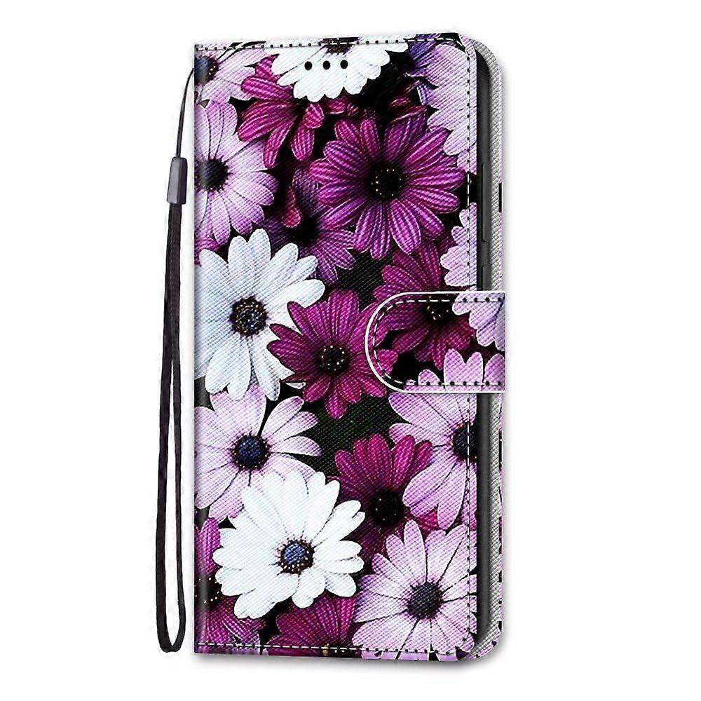 Leather Mobile Phone Case for Motorola Moto G54 5G, Elegant Daisy Design with Carry Strap, Card Slot, and Magnetic Stand