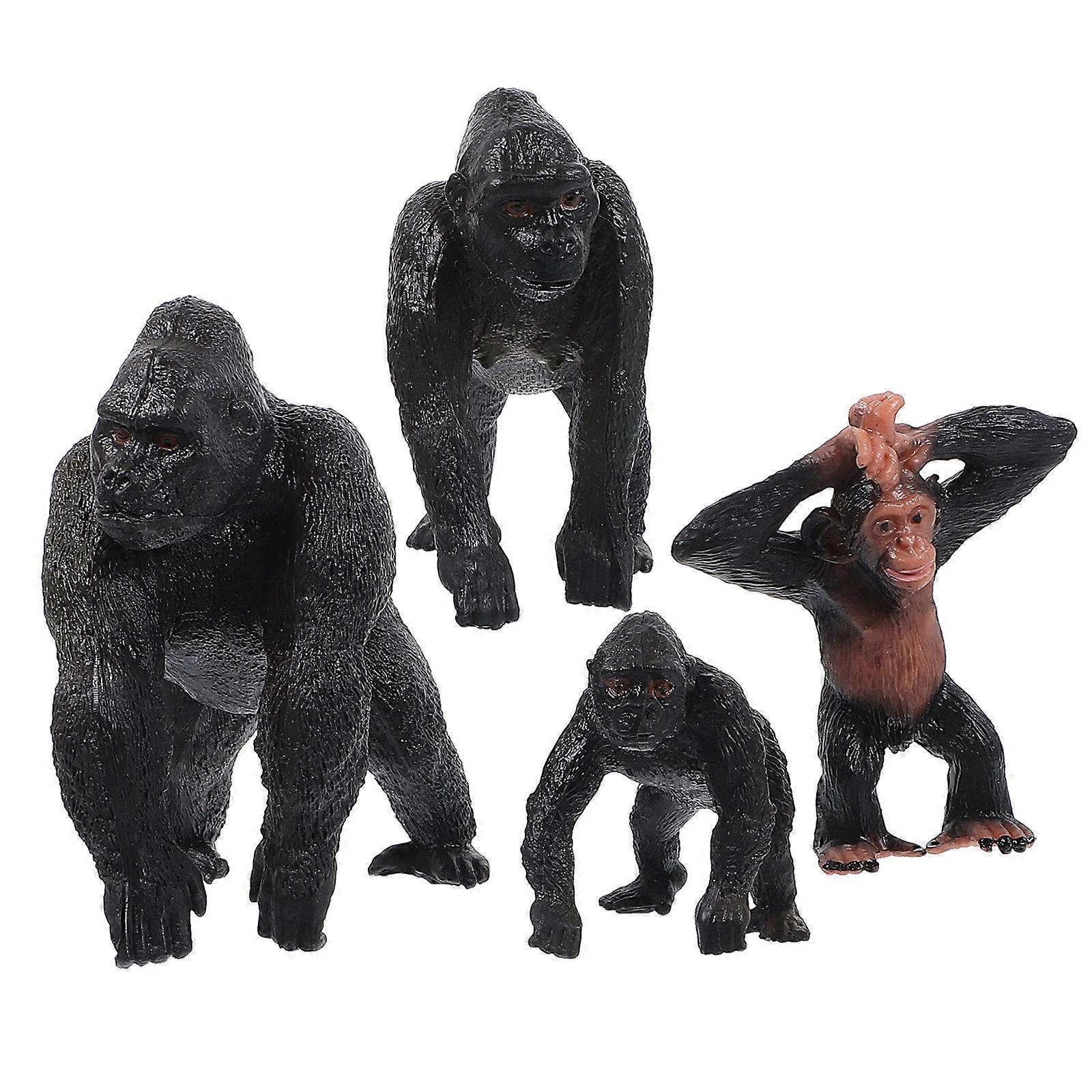 4PCS Vivid Chimpanzee Animal Models Realistic Wildlife Figurines for Desktop Decoration Educational Home Ornaments to Spark Imagination