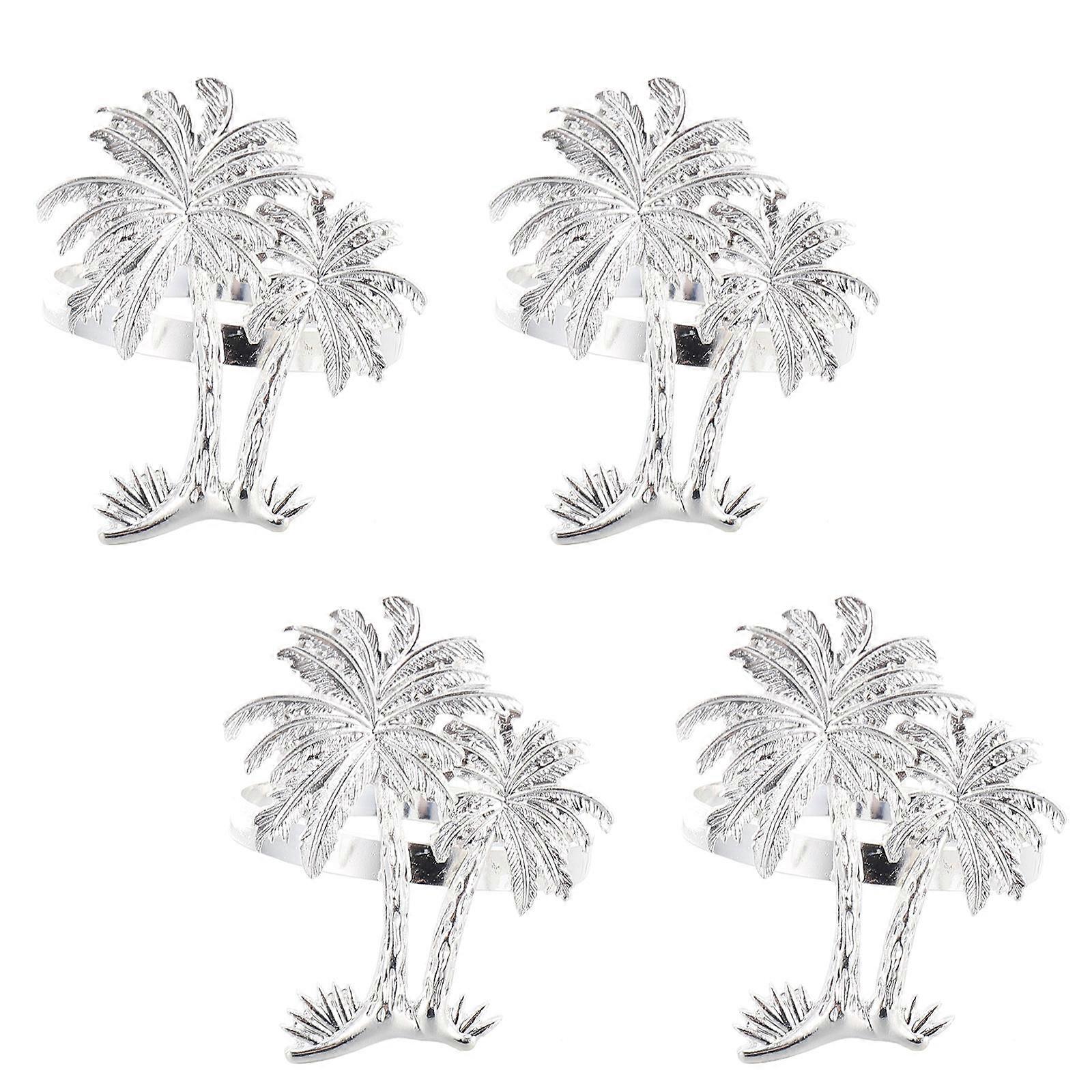 Palm Tree Napkin Rings 4Pcs Silver Alloy Bright Visual Appeal Decorative Use Delicate Napkin Clasps