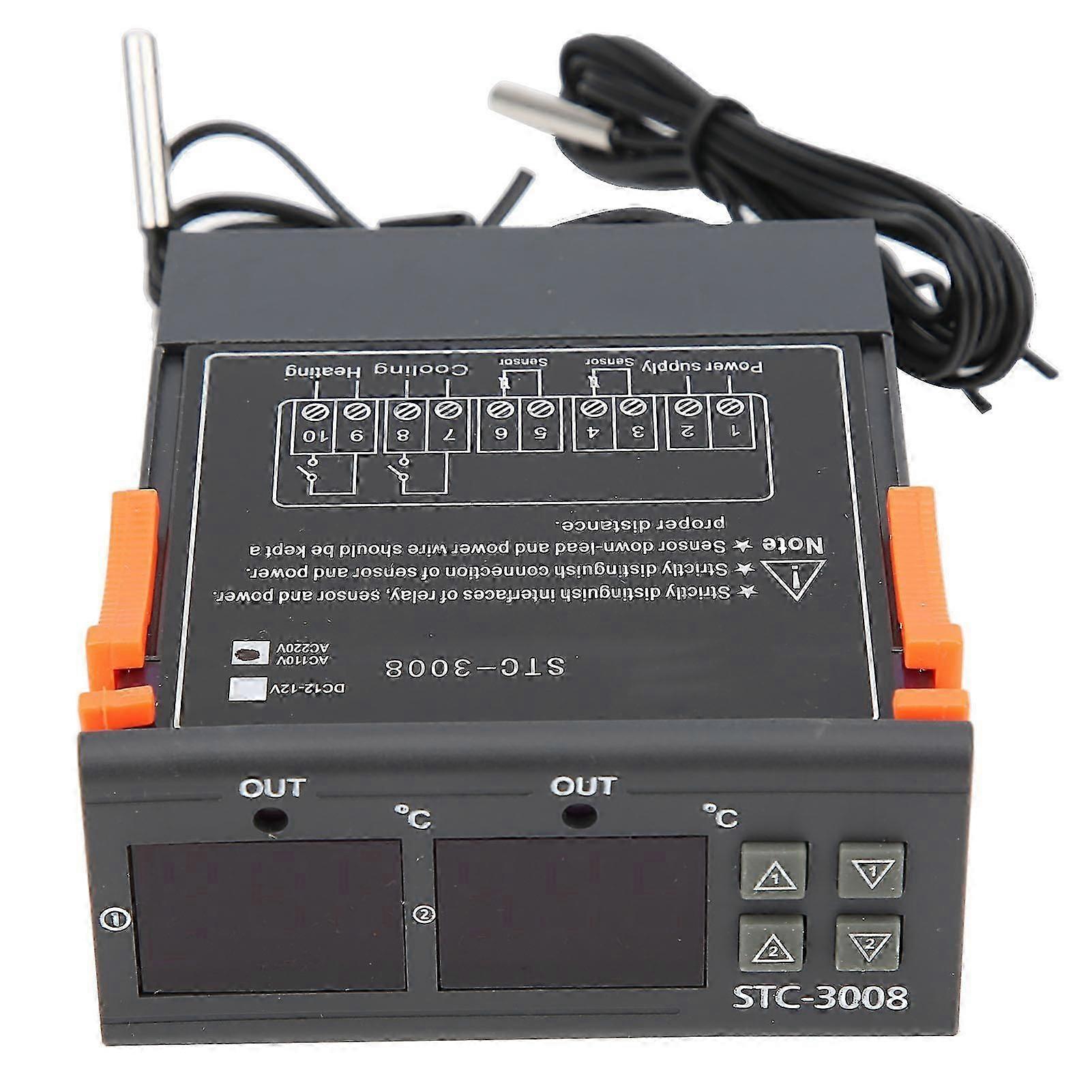 STC-3008 Dual Display Dual NTC Probe Sensor Temperature Thermostat Controller (110-220VAC)