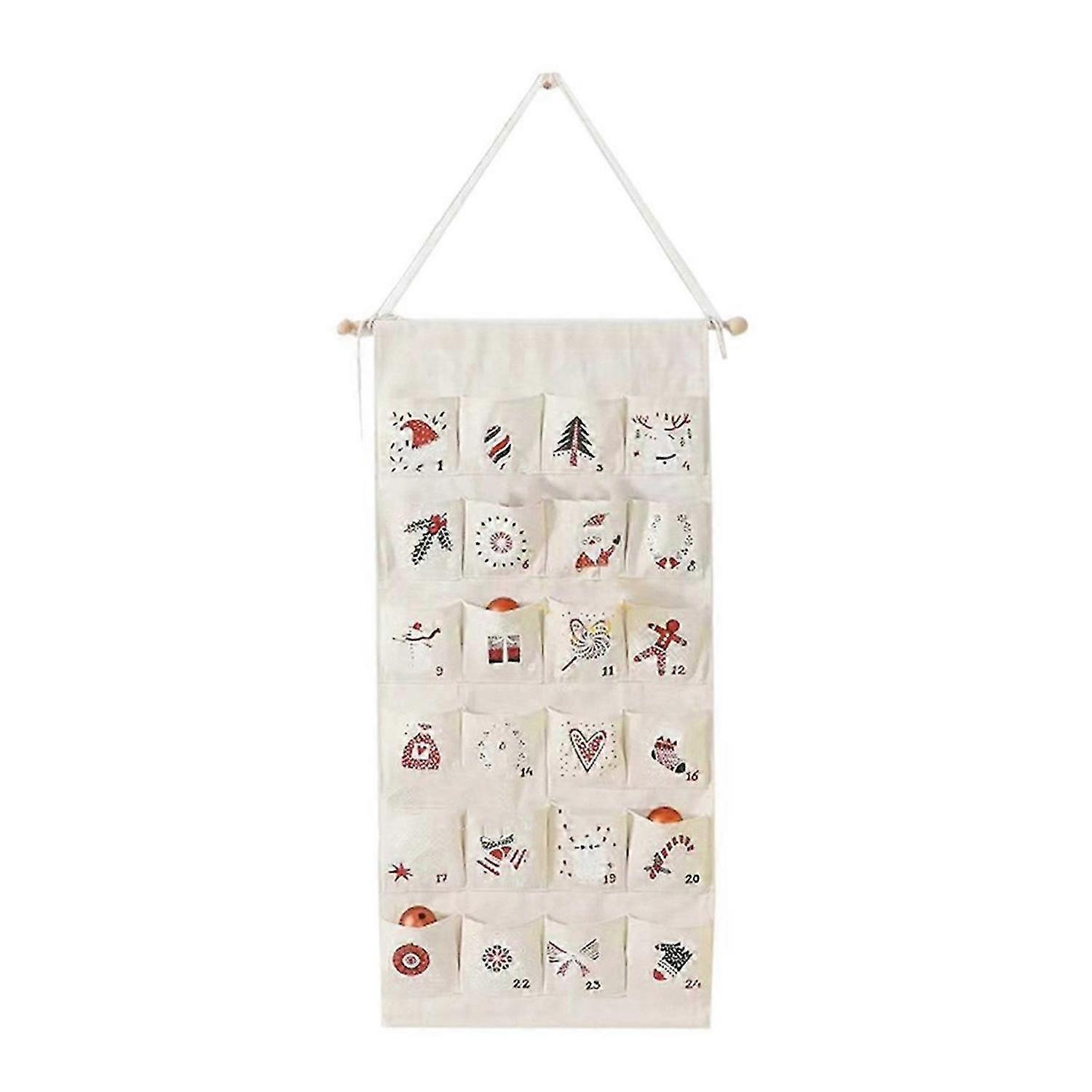 Fabric Christmas Calendar with Pockets24 Days Countdown Calendar Hanging Storage Bag for Xmas Holida