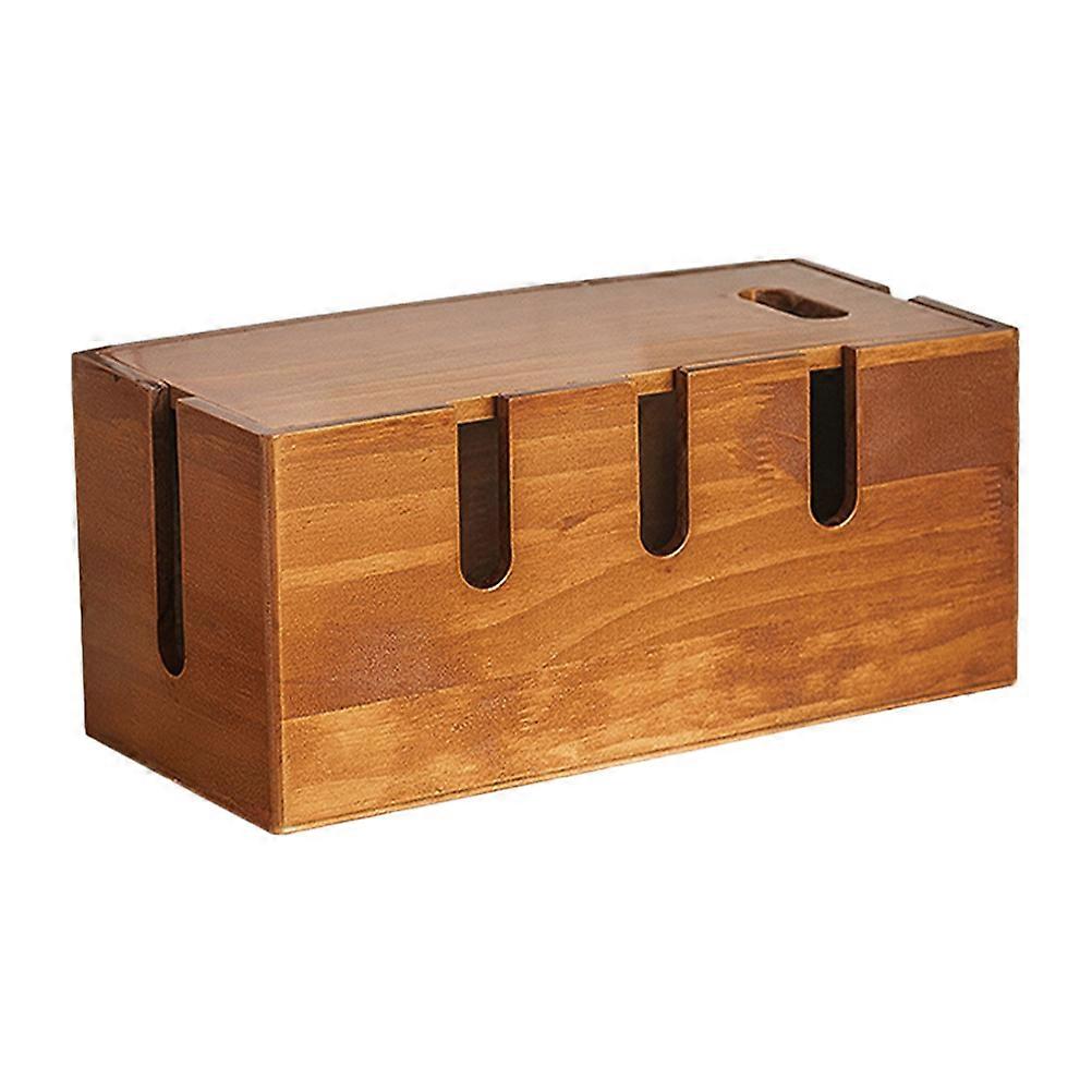 Wooden Cable Management Box for Desk – Power Cord Organizer with Heat Dissipation, Design, Stylish Retro Finish for Home Office