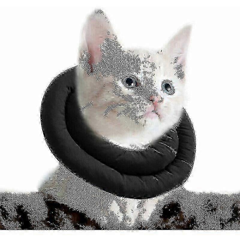 Adjustable Soft Cat Recovery Collar, Post-Surgery Protective Pet Cone Collar for Small Cats, Black