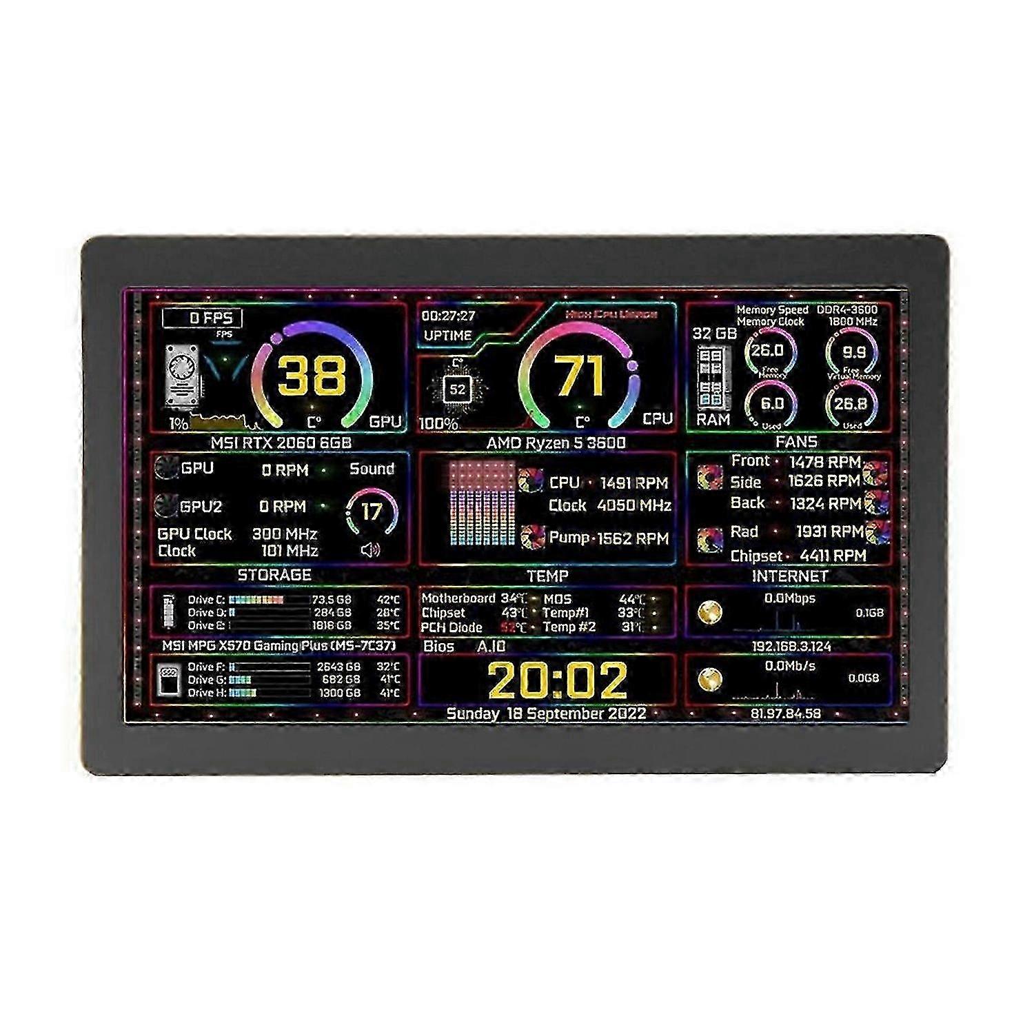 5 Inch IPS Type-C Secondary Screen Dynamic 1024x600 LCD Display CPU GPU RAM Monitoring Support Verti hwy