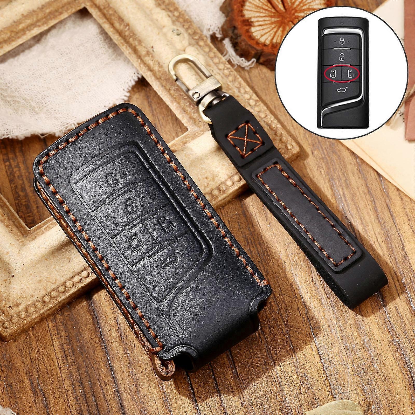 Hallmo Car Cowhide Leather Key Protective Cover Key Case for Trumpchi GS4 2021 C Style