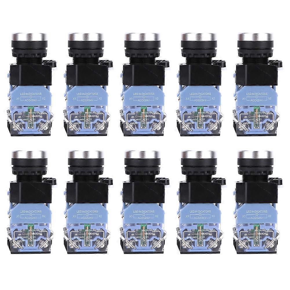 10 Pcs BEM38-11DS Self Lock Flat Head Button Switch AC/DC24V 1 On 1 Off Switch(Blue Light)