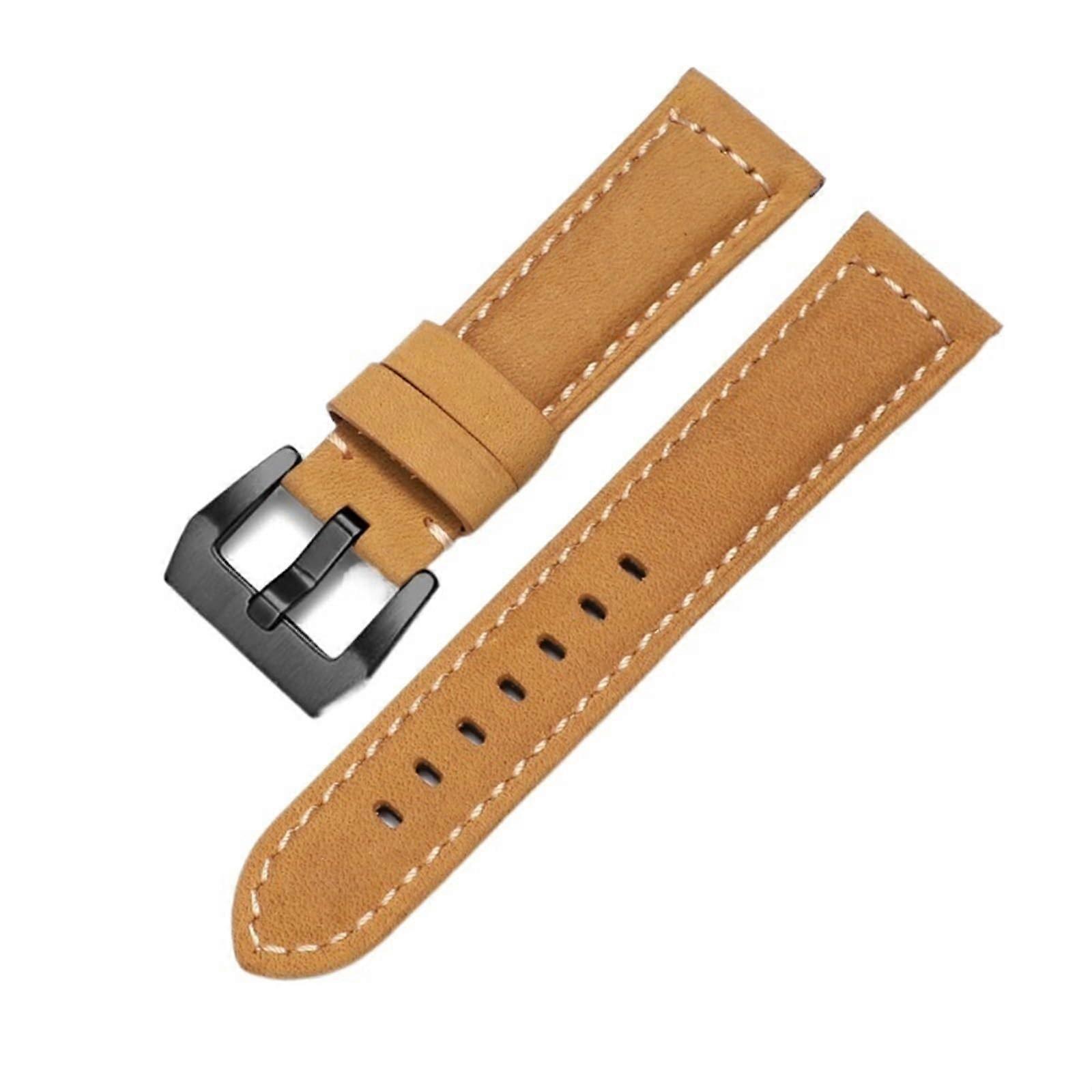 leather watch strap for Panerai, cowhide, Crazy Horse, men's strap, smooth, 20 mm, 22 mm, 24 mm, 26 mm, light brownblack, 22 mm