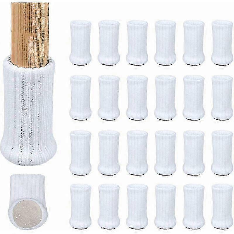 24 Pairs of Non-Slip Knit Chair Socks - Anti-Scratch & Noise Reduction Furniture Protectors in White Color