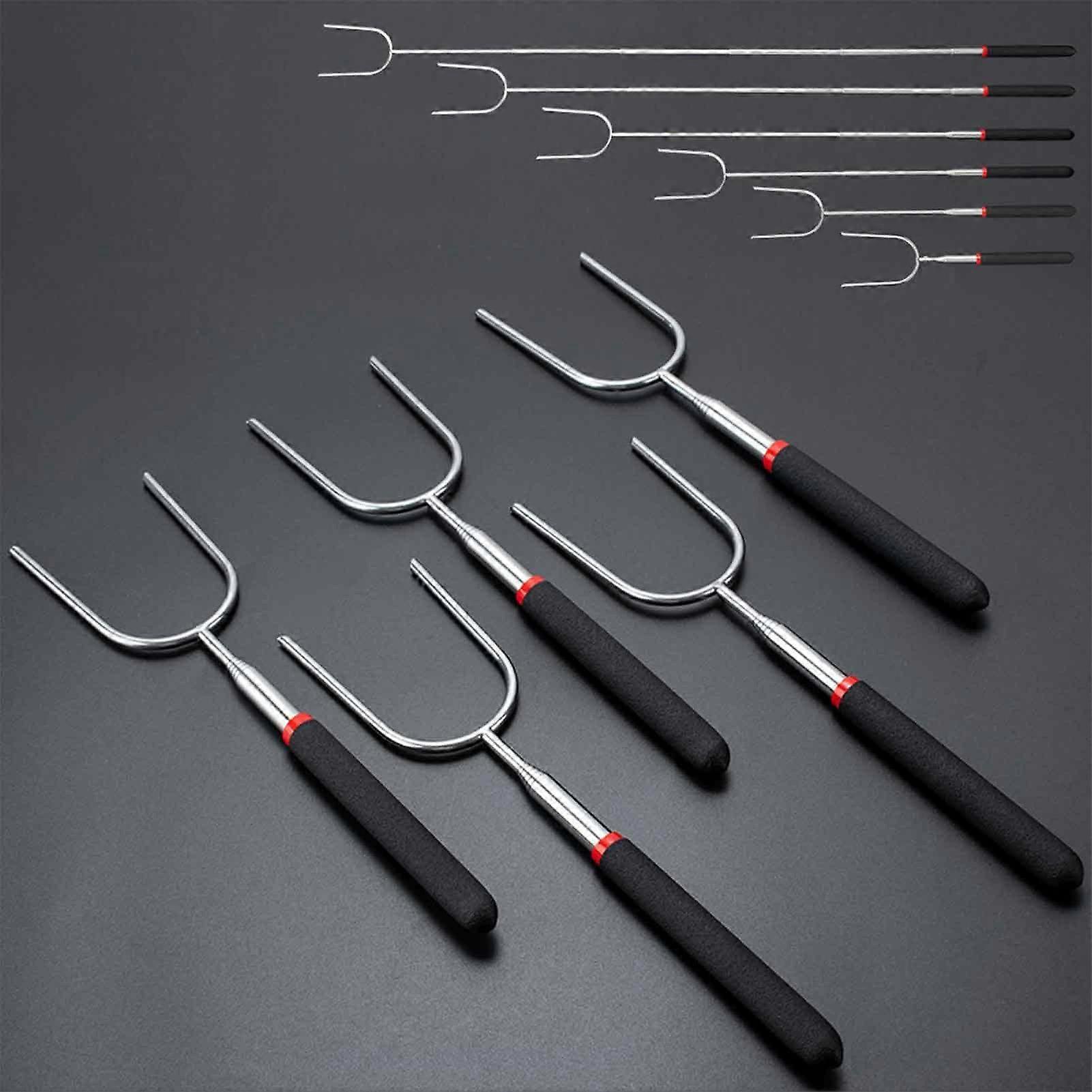 5 Pieces Grill Meat Fork, Retractable Stainless Steel Grill Fork with Insulation, 10.4 to 35 Inch