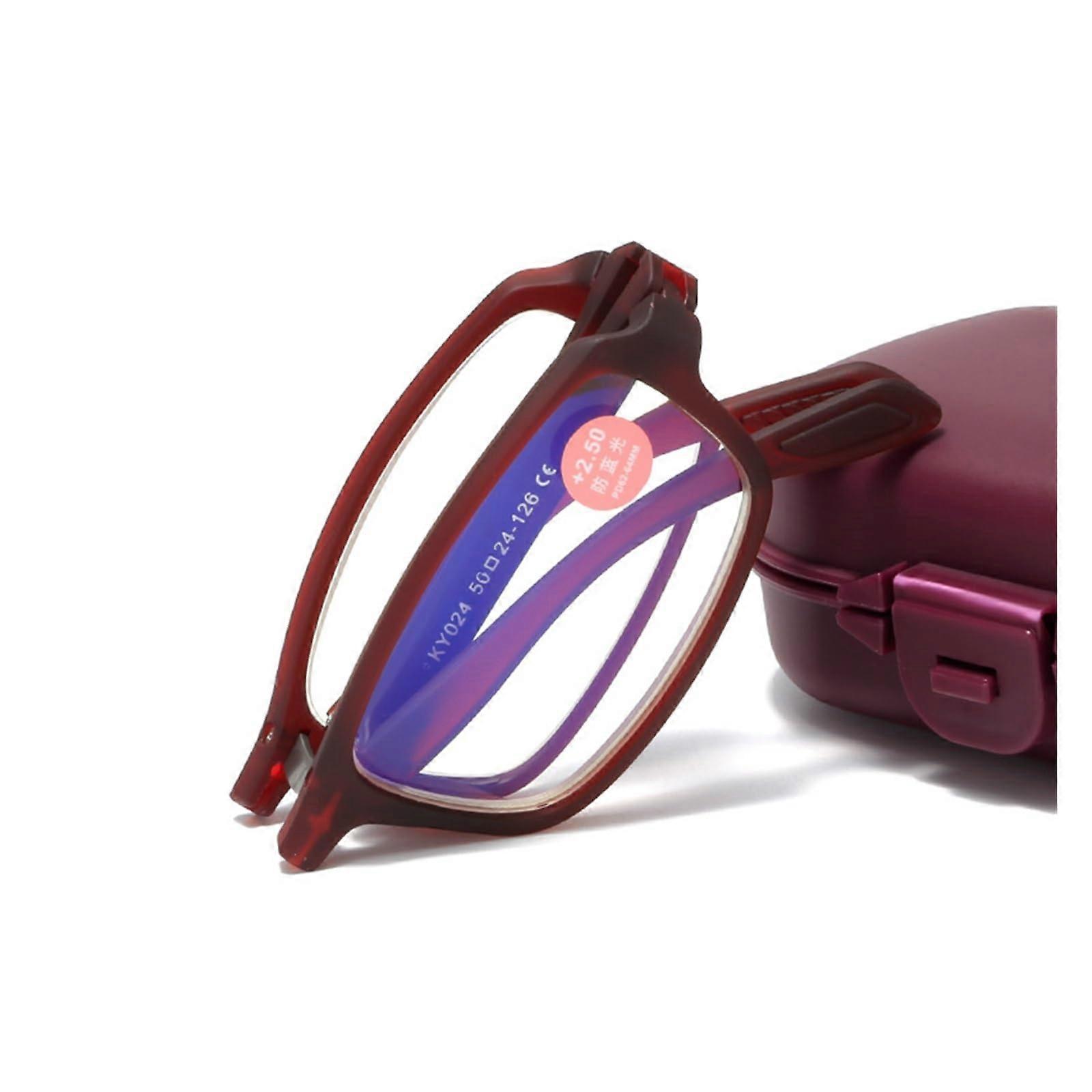 Anti-Blue Light Reading Glasses Model 024 Women's 1.50 Magnification Red Frame Foldable Portable High Definition Lenses