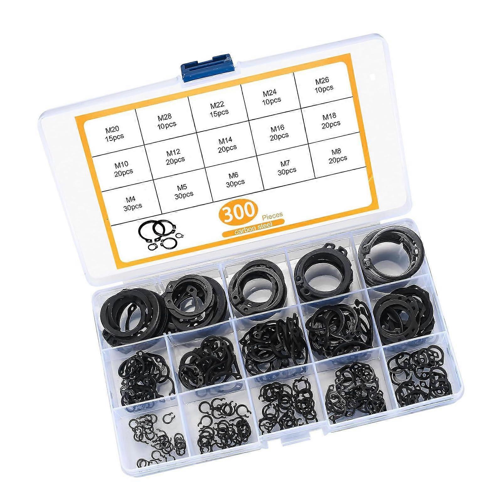 4mm to 28mm Steel Circlips Lock Rings - 300 Pcs Multi-Function Precision Engineered Rings for Shaft Attachment
