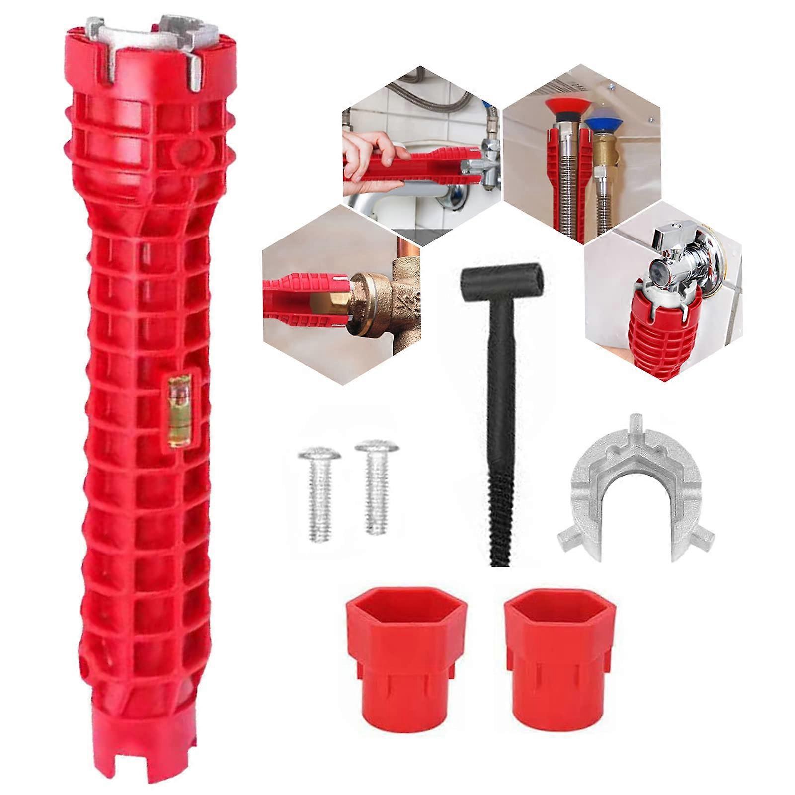 8-in-1 Tap Pipe Wrench Tool for Sink Faucet Installation, Multifunctional Red Wrench for Bathroom & Kitchen Use