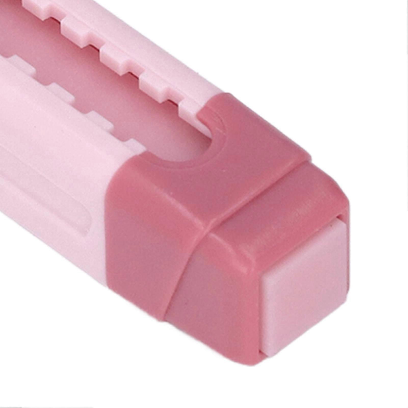 Pencil Eraser Double Ended Push Pull Style Convenient Art Eraser with 4 Replacement Erasers for Students Writing DrawingLight Pink
