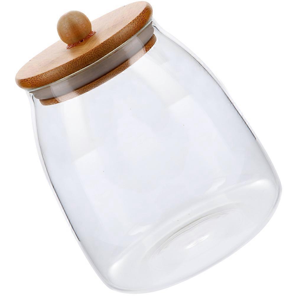 Glass Jar With Bamboo Lid Sugar Container Home Organization Curved Shape Simple Design Moisture-Proof 1Pack