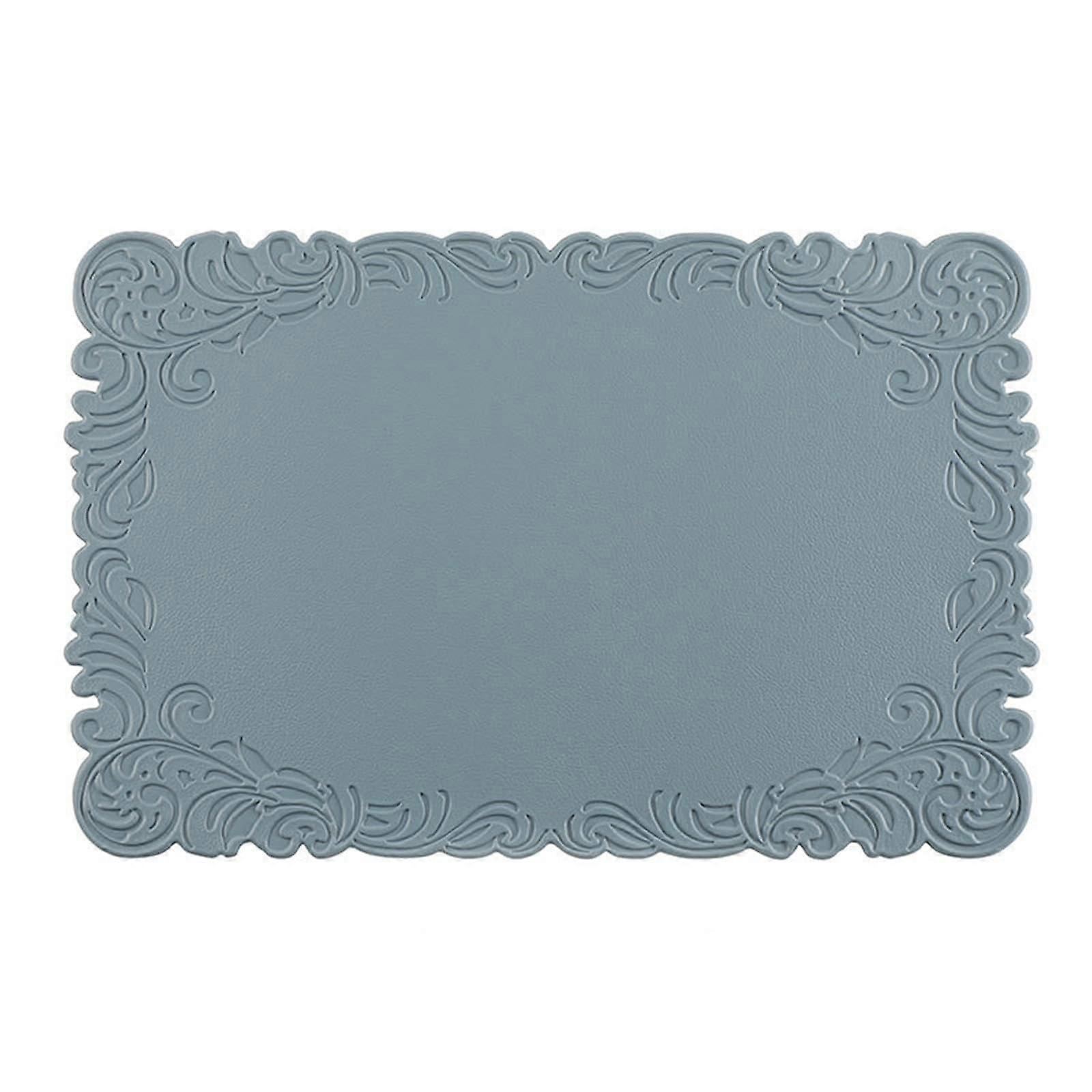 2er Set Abwaschbare Tischsets 45x30CM Blau PVC Platzsets Einfarbig mit Blumenmuster Hitzebeständig für Restaurant