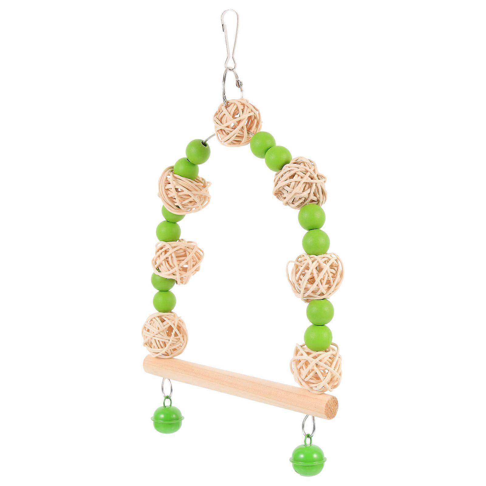 Wood Bird Hanging Swing with for Pets Green Color Encourages and Coordination