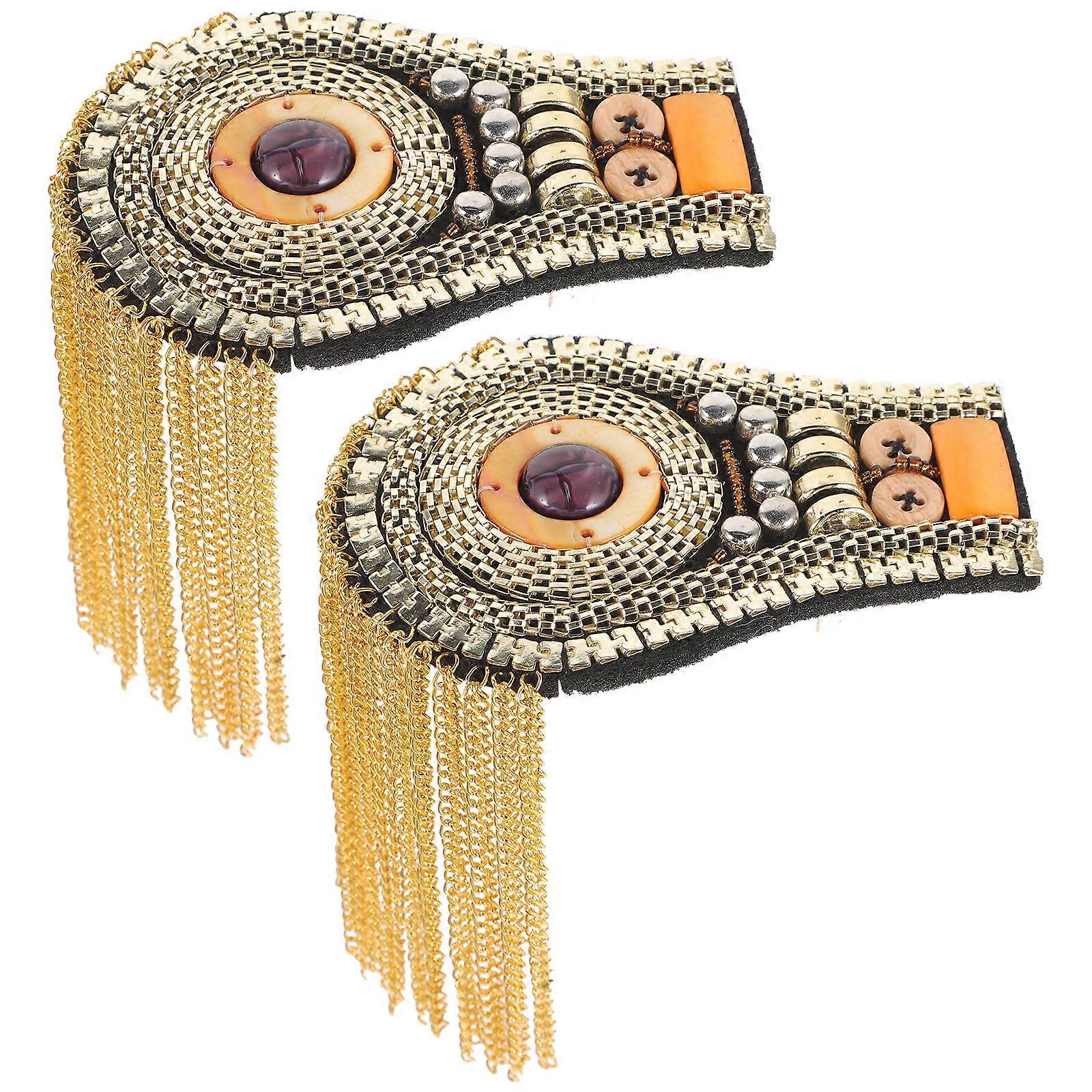 Tassel Chain Shoulder Epaulets with Rhinestones for Decor Multi Alloy 2 Pieces