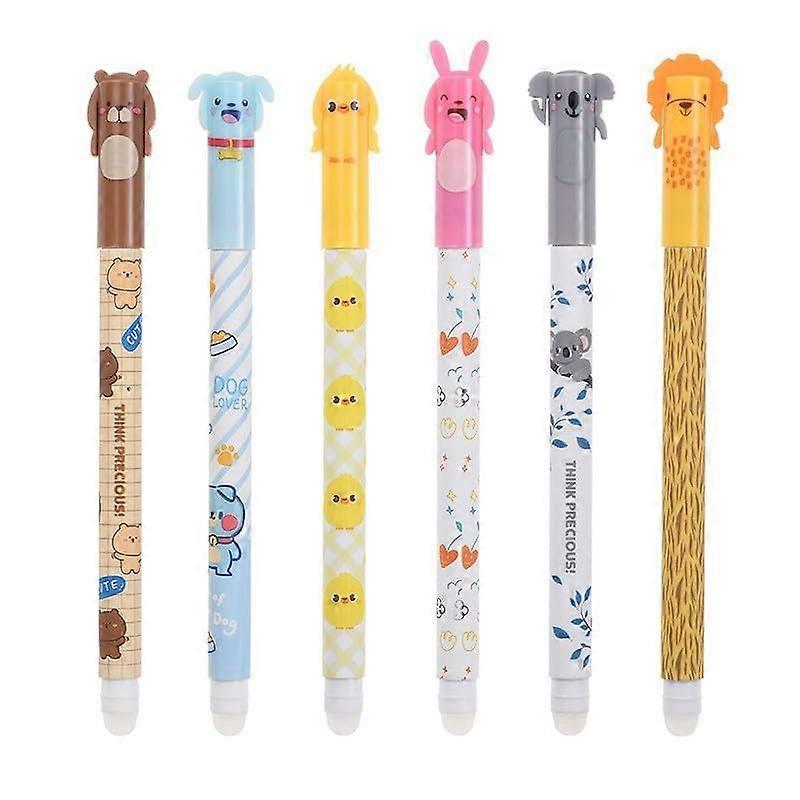 Erasable Gel Pens Set of 6 - 0.5mm Fine Point with Thermo Eraser - Smooth Writing, Smudge-Free for School and Office Use