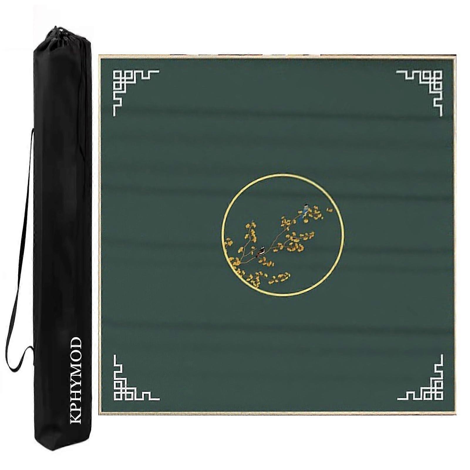 Mahjong Game Mat Non-Slip Noise-Reducing Tablecloth for Poker Domino, Green 47.24 x 47.24 inches with Carry Bag