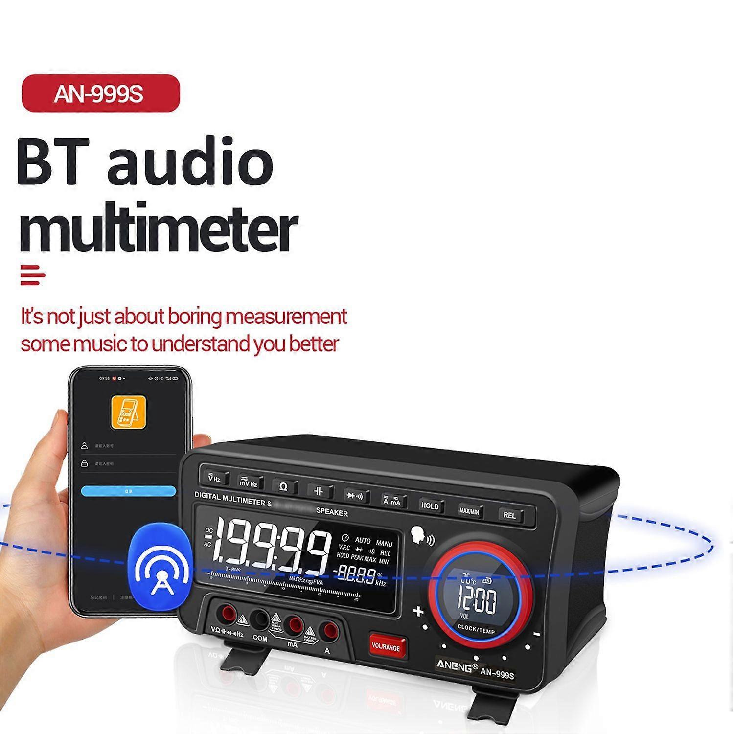 ANENG 2-In-1 BT Speaker AC/DC Bench Multimeter 19999 Counts True-RMS Voice Broadcast Multimeter Auto-Ranging Multi Tester with Amp Volt Ohm Capacitanc