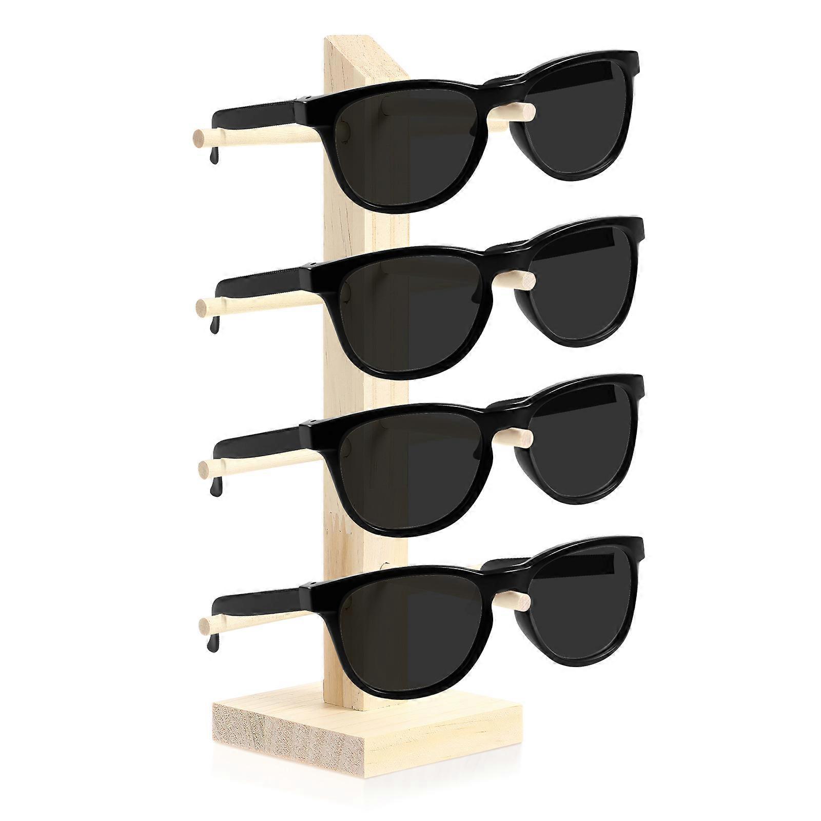 Wooden Sunglasses Stand for Display Use Light Yellow Timber FourPair Triangle Structure 4 Layers