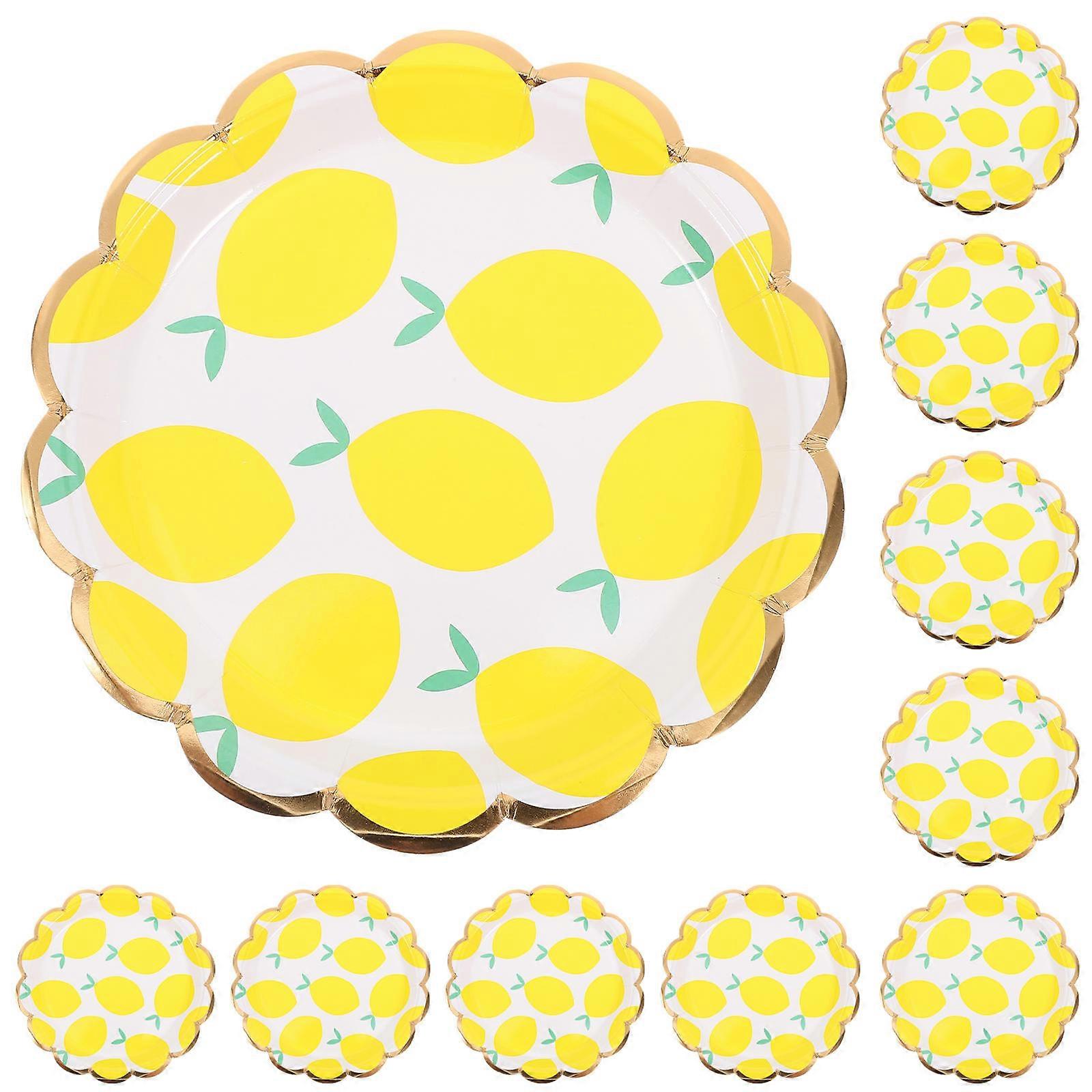 Summer Lemon Paper Plates 10Pcs Perfect For Parties Picnics Gatherings 17.5cm Diameter Resists Deformation Round Tableware