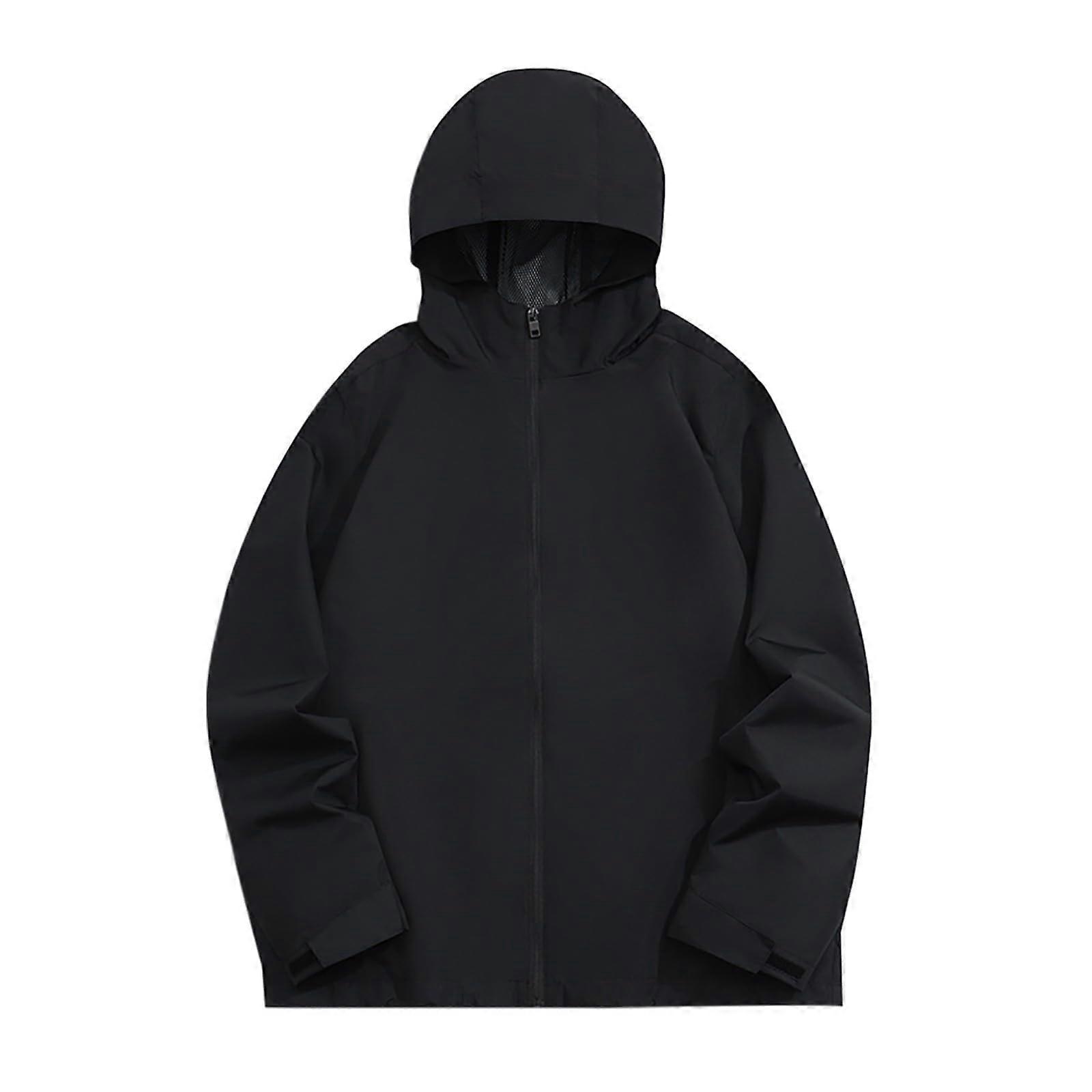 Men's Waterproof Rain Jacket with Hood, Foldable, Plain Design, Black, Size M