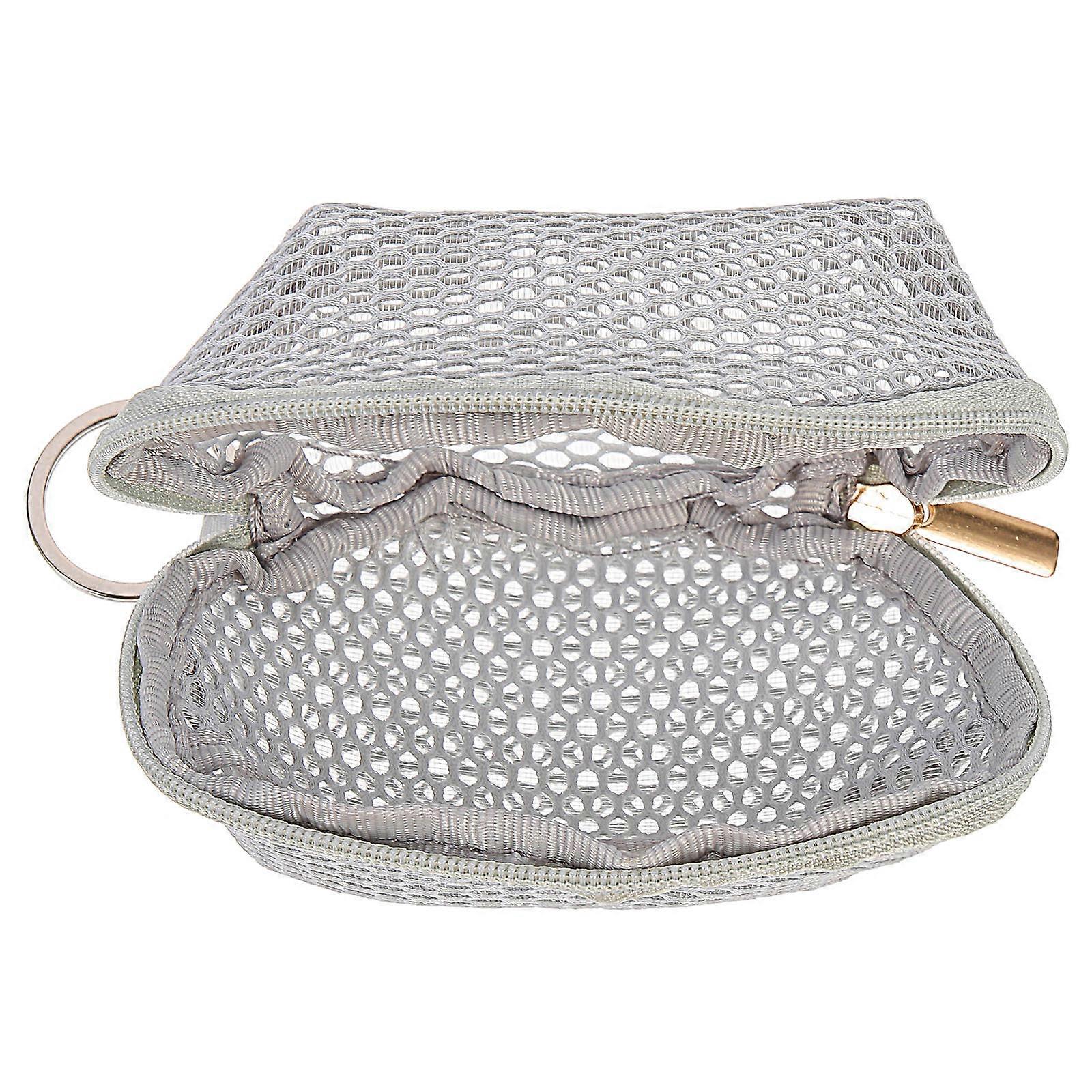 Lightweight Portable Mesh Makeup Sponge Holder Bag with Hanging Ring for Lipsticks, Keys & Small Accessories – Travel Friendly Organizer in Light Grey