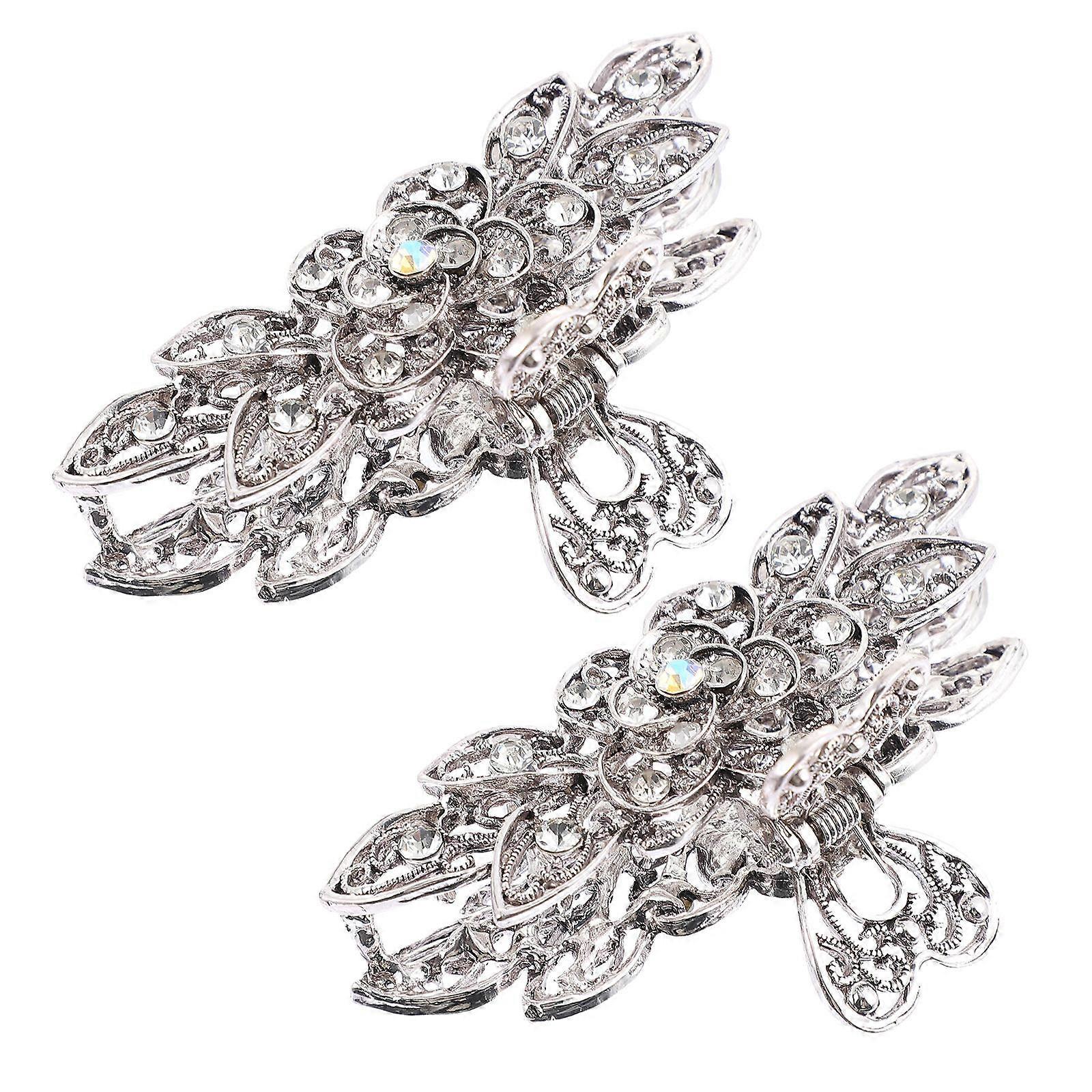 Here's a polished and professional product description based on your input:
**2pcs Vintage Flower Hair Claw Clips – Durable Rhinestone Jaw Clips