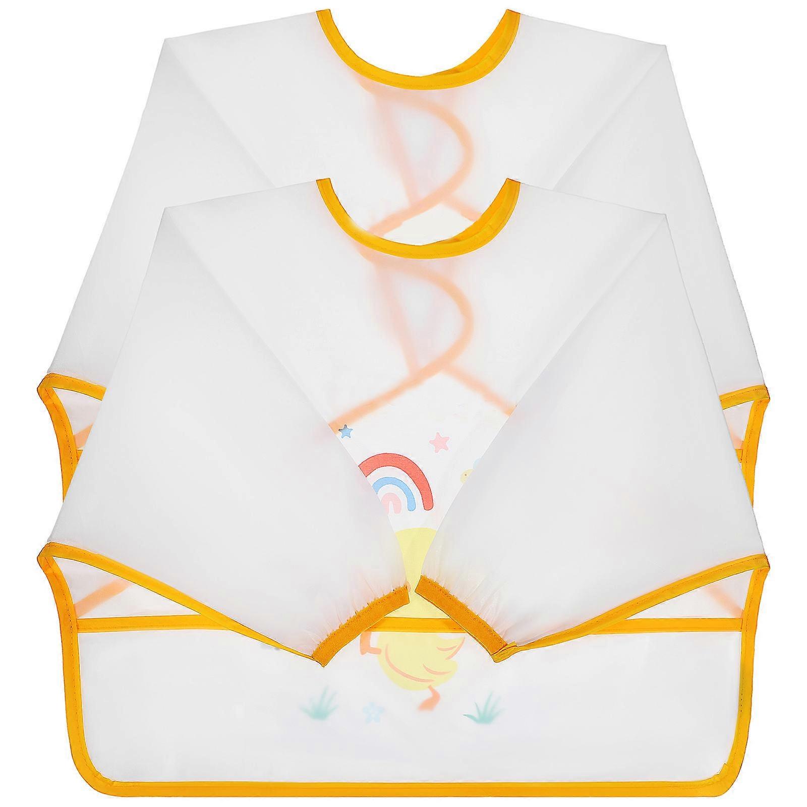Waterproof Toddler Bibs With Sleeves For Babies Long Sleeve Eating Feeding Smock 2 Pcs Made From Polyester