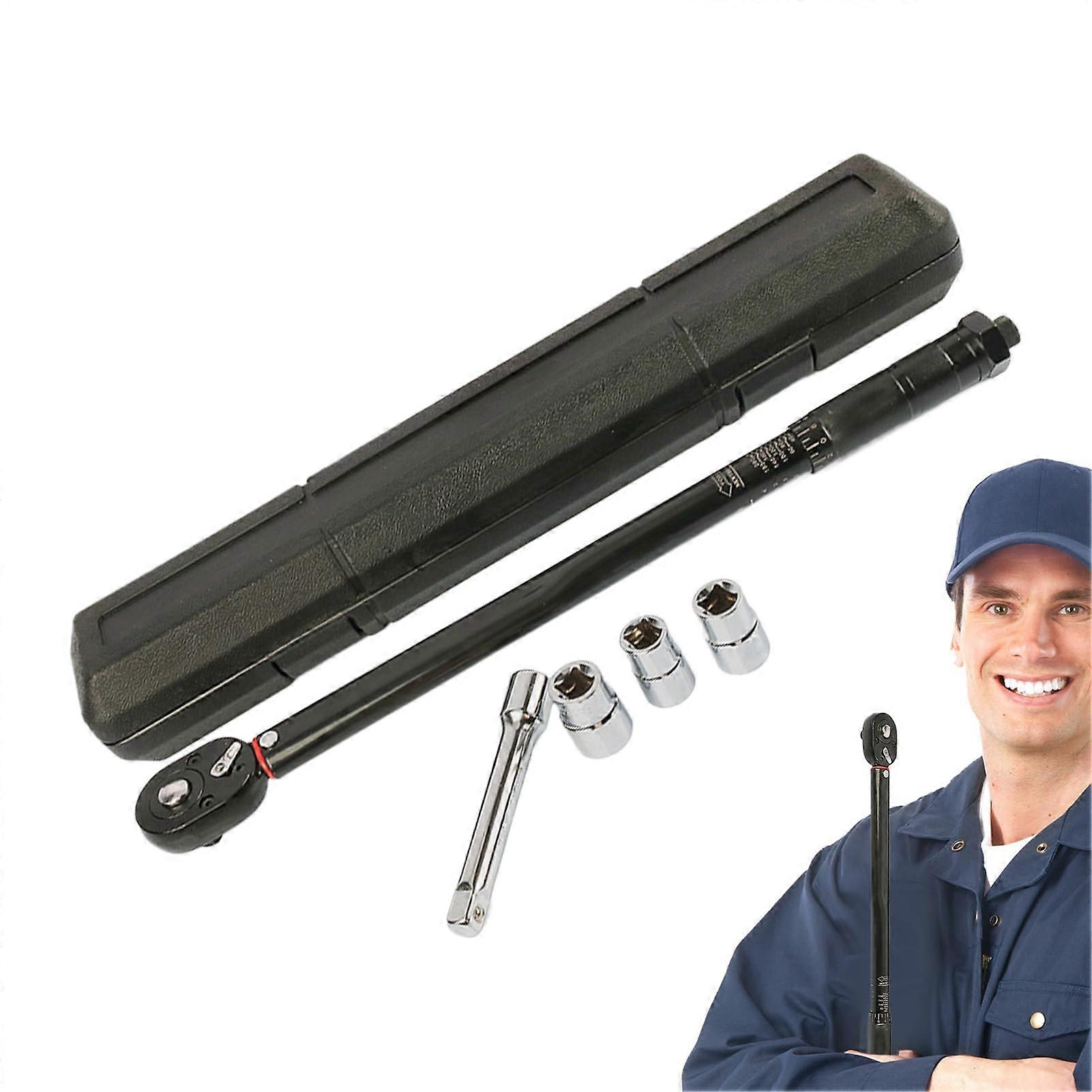 Torque Wrench Set with Open-End Wrench and Flat, 1/2 Inch Quick Release Sockets for Auto Repair and DIY Enthusiasts