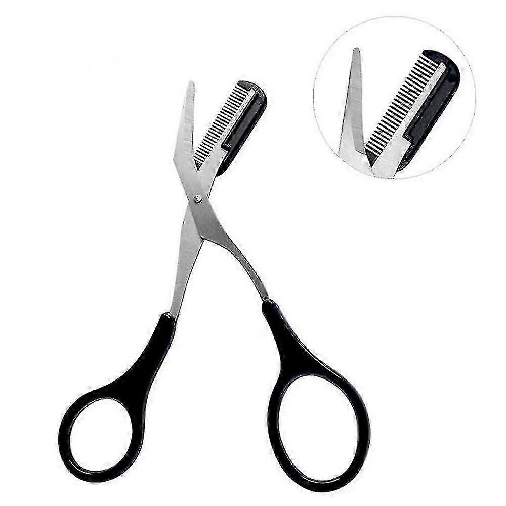Professional Precision Trimmer Eyebrow Scissors Remover Beauty Tool With Comb And Non Slip Finger Grips Black Silver Tone For Men