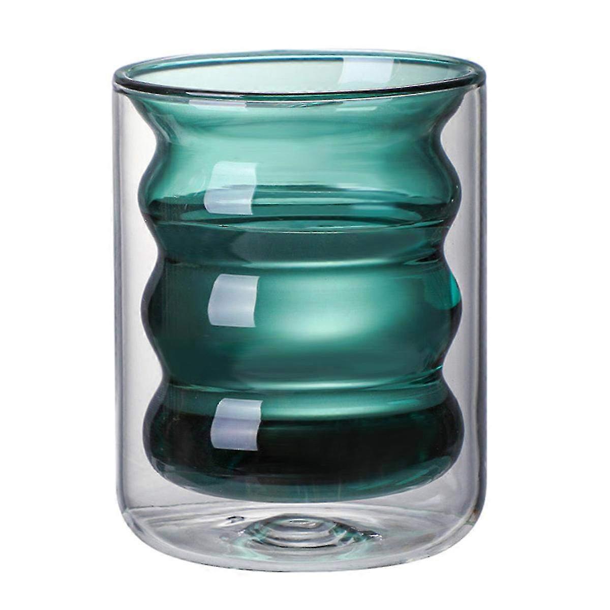 220ml Double-Layer Spiral Heat-Resistant Glass Cup - Three-Dimensional Design for Office, Home & School (Green)