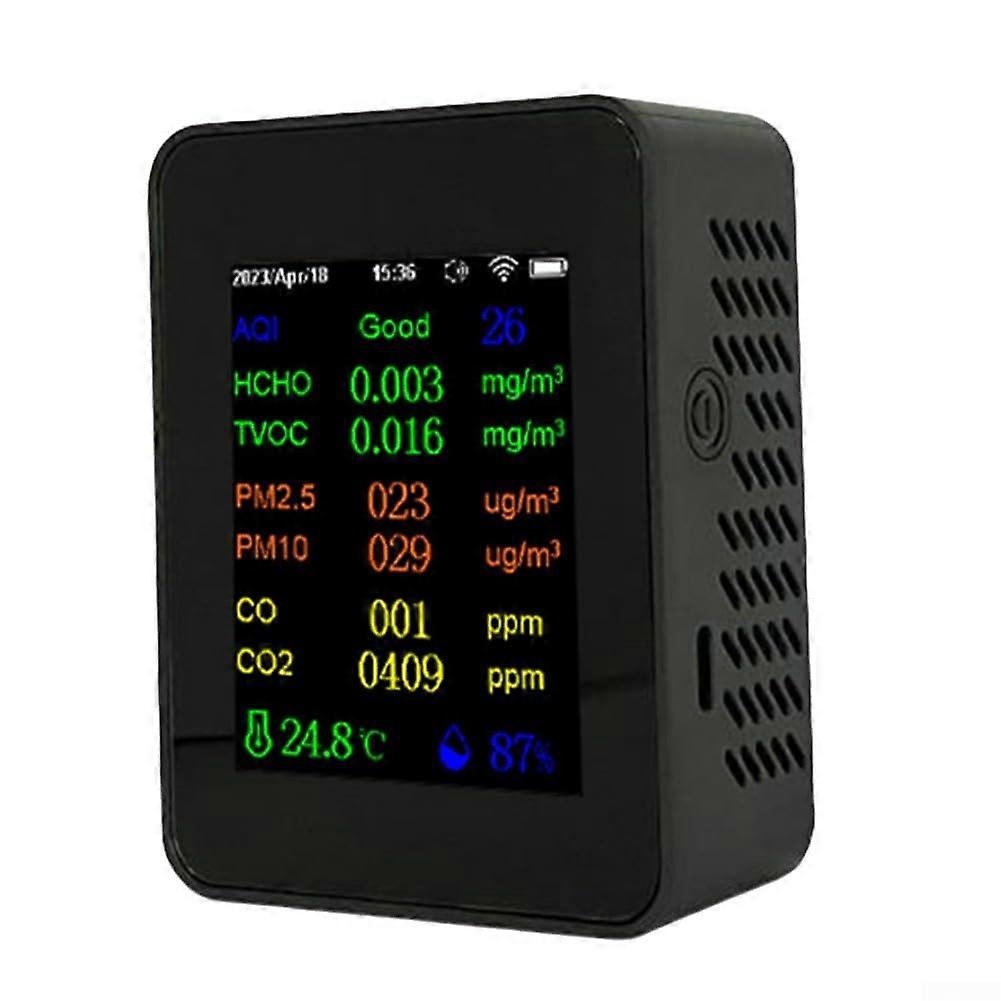 Air Quality Meter, Indoor Air Quality Monitor, WiFi Air Quality Meter, 12in1 Temperature Humidity Tester (Black)