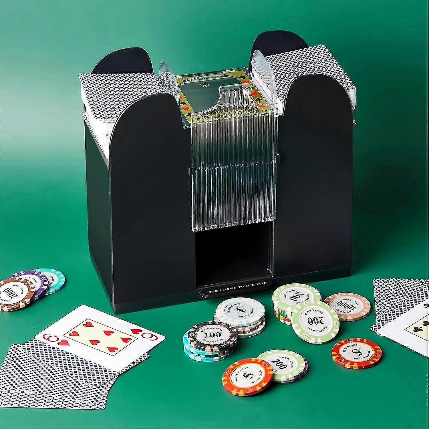 Automatic 6-Deck Card Shuffler - Battery-Powered Convenience in Black