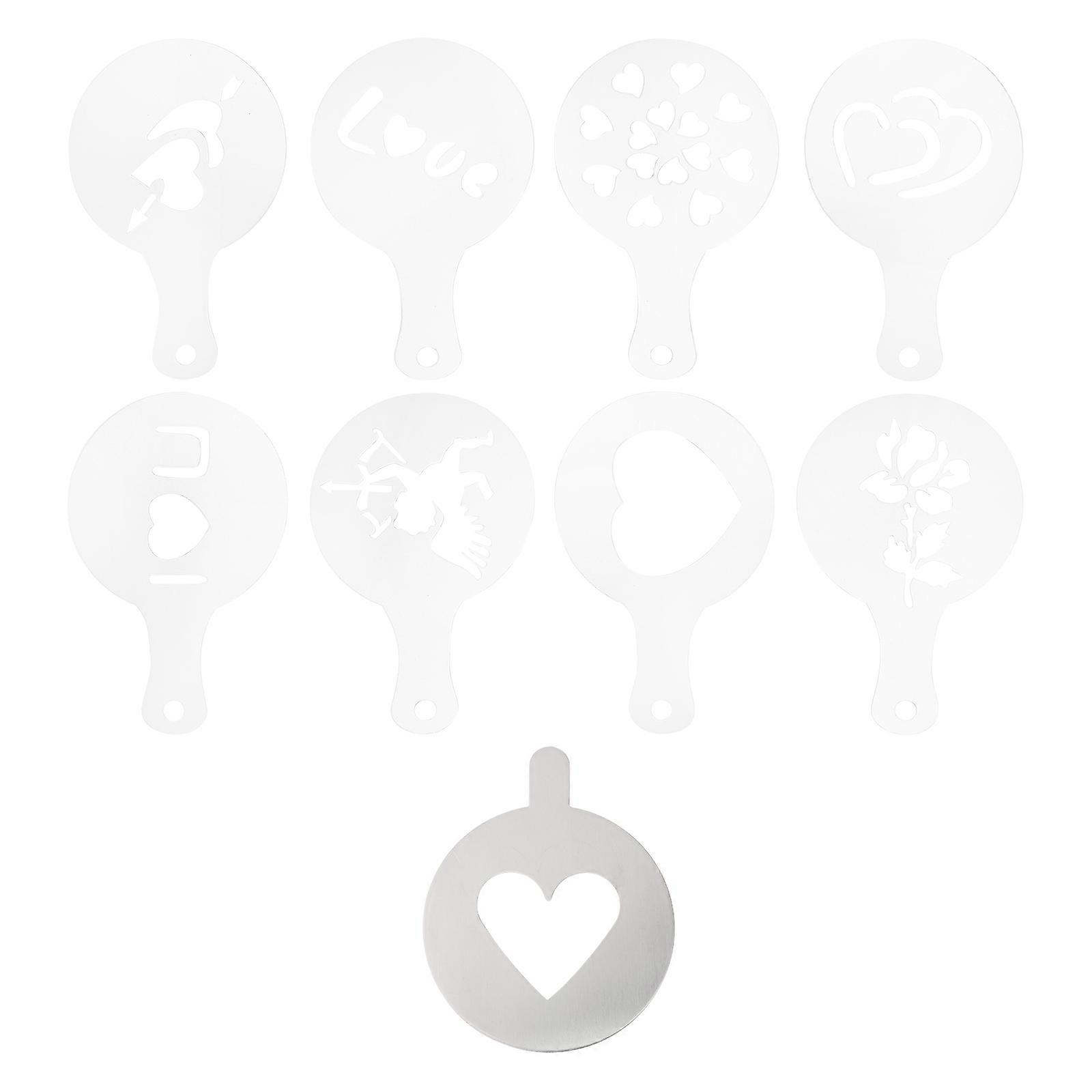 9pcs Valentine's Day Coffee Stencils Reusable Decorating Stencils for Cappuccino
